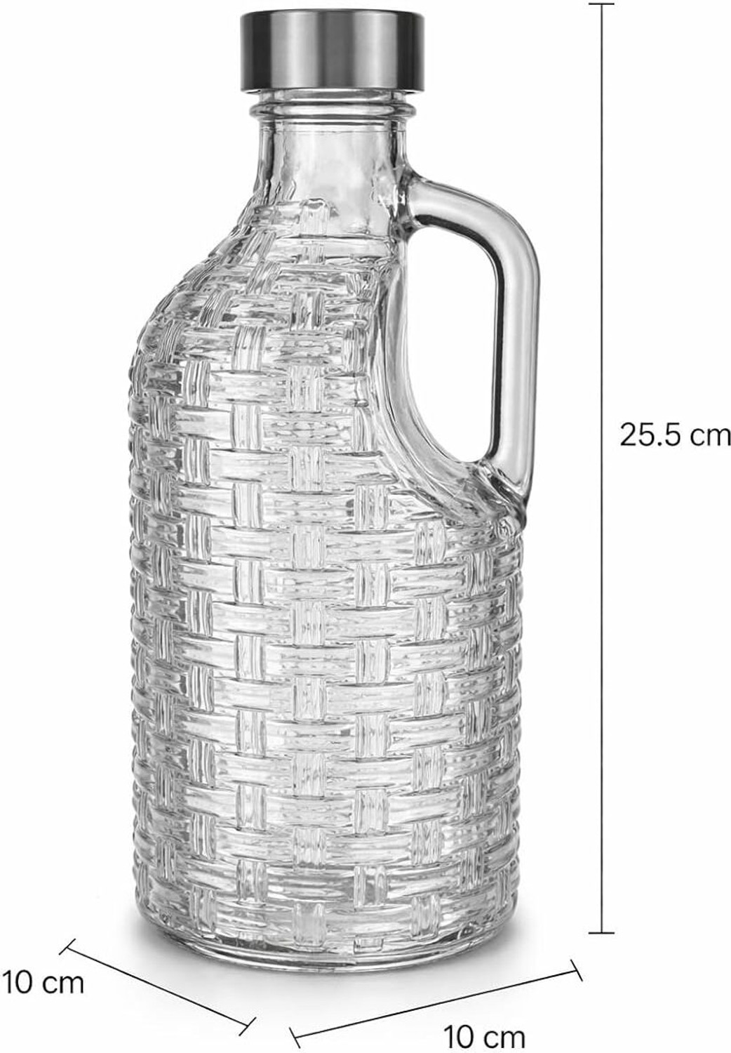 Image of The Elmas Store Premium Transparent Glass Water Bottle with Handle - 1100 ml 1100 ml Glass Bottle (Pack of 1, Silver)