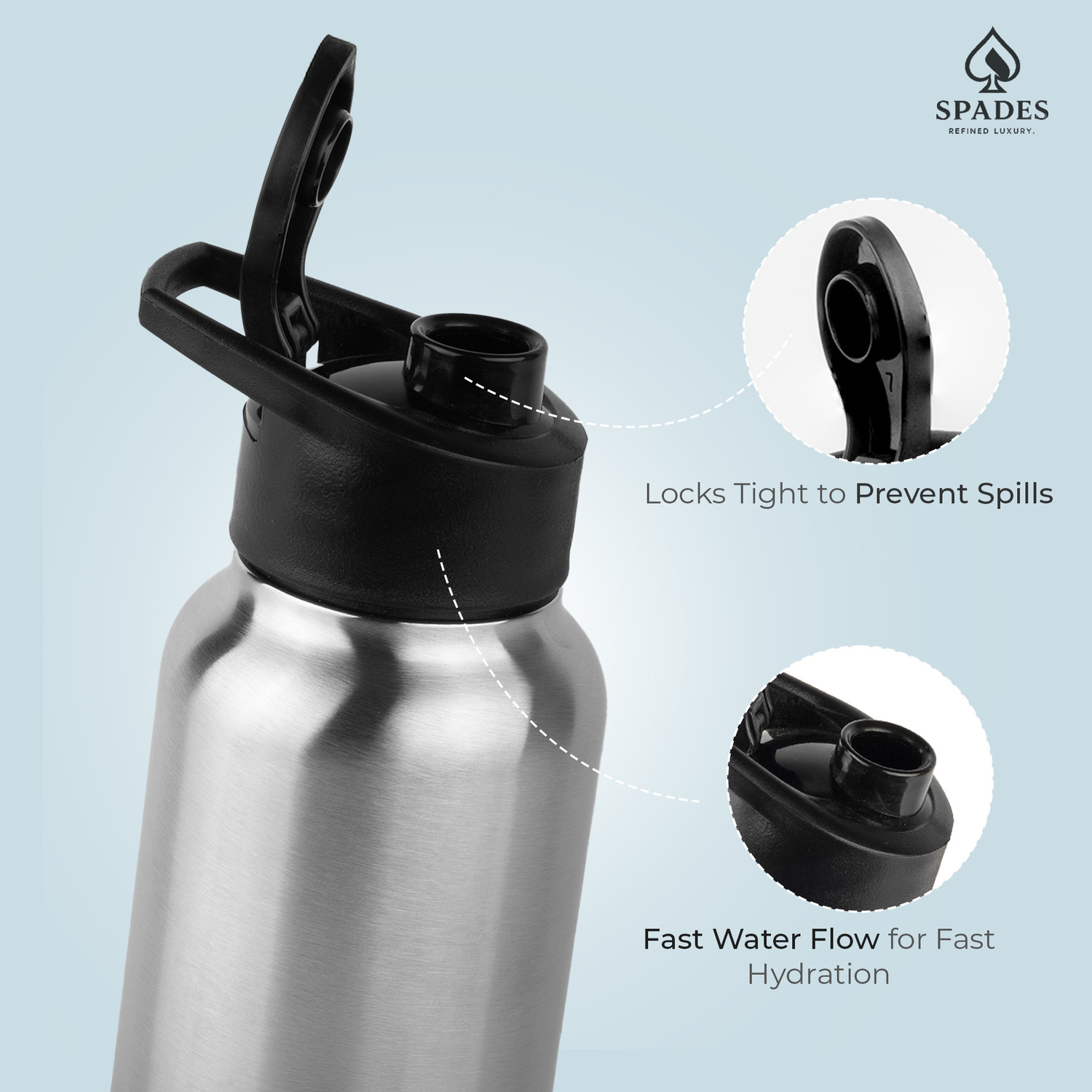 Image of SPADES Stainless Steel Sipper Water Bottle 500ml 500 ml Stainless Steel Bottle