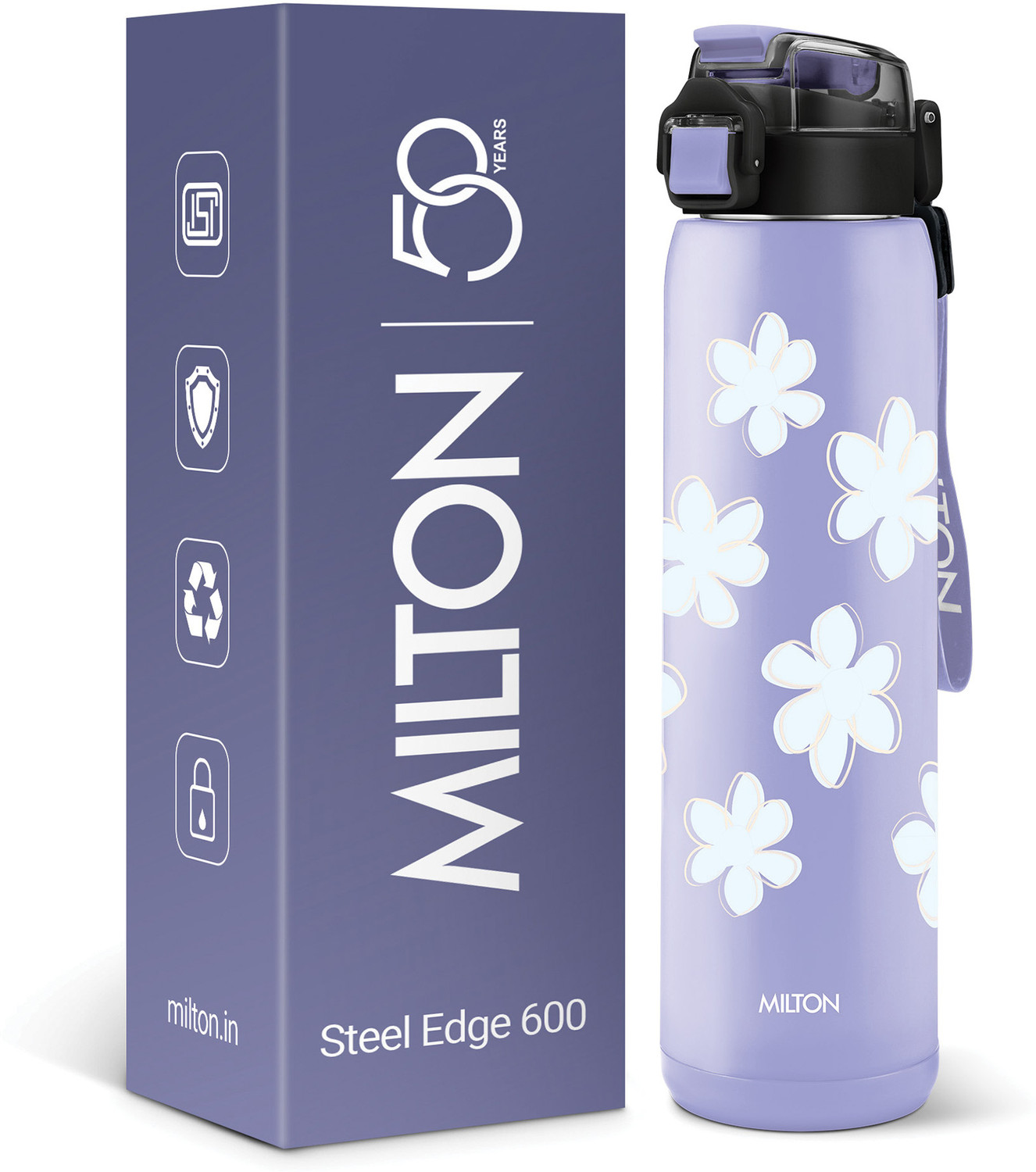 Image of MILTON Steel Edge 600 Vacuum Insulated Water Bottle 500 ml Hot & Cold Purple 500 ml Stainless Steel Bottle