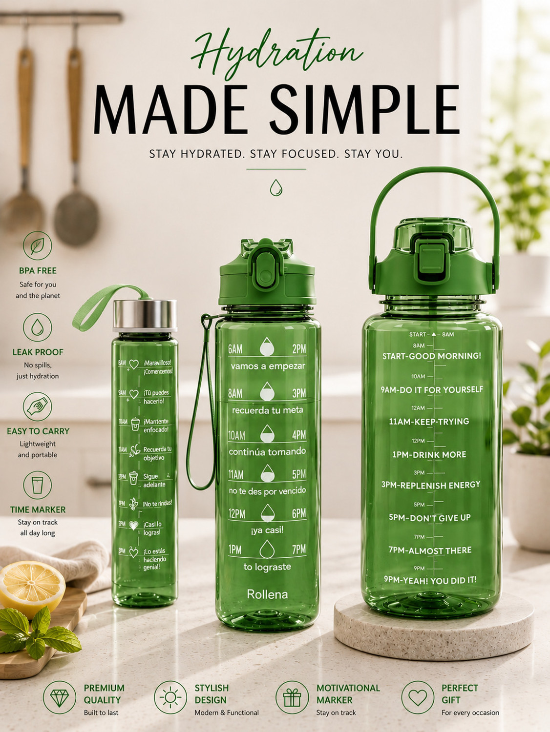 Image of Flipkart SmartBuy Premium Motivational Time Marker Water Bottle with Straw & Carry Handle. 2000 ml Plastic Bottle