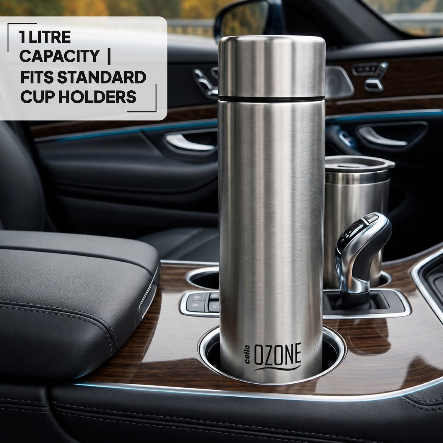 Image of cello H2O Ozone Set of 1 Single Wall Fridge Safe 1000 ml Stainless Steel Bottle