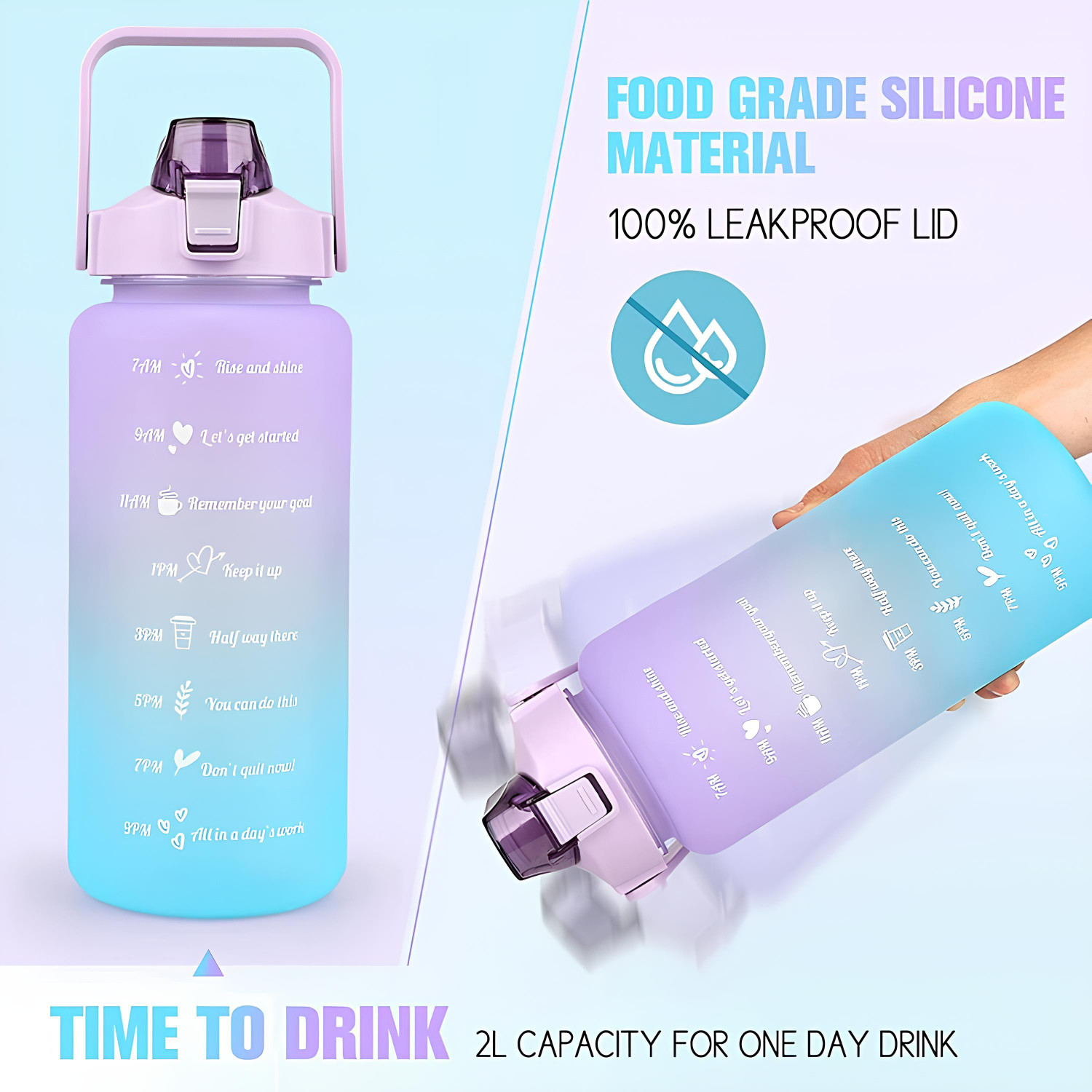 Image of Virtuous 2 Liter Water Bottles BPA Free Tritan Material, Leakproof Water Bottle 2000 ml Silicone Bottle