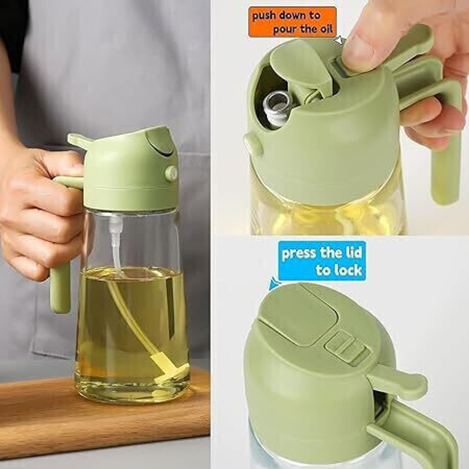 Image of Twinflo Oil Dispenser & Mist Spray Bottle, Cooking Oil Container, Kitchen Oil Bottle 500 ml Glass Spray Bottle