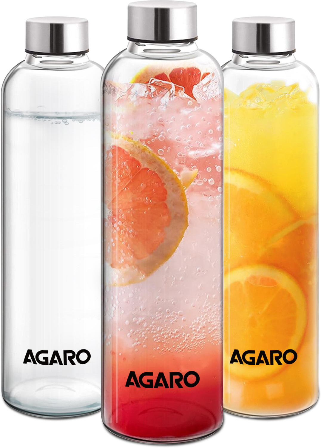 Image of AGARO Elite Borosilicate Glass Bottles Pack of 3 1000 ml Glass Bottle