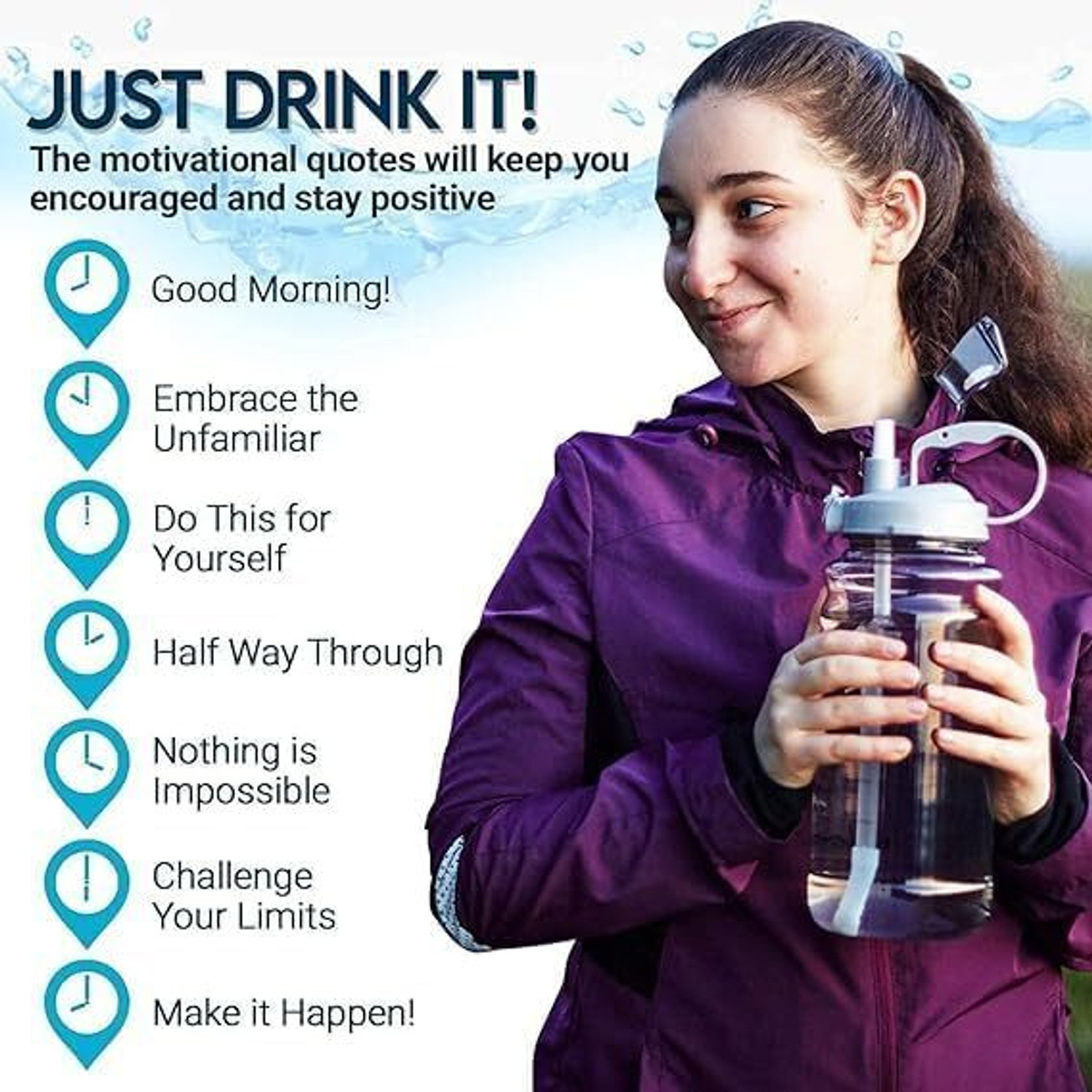 Image of VASHISHTH 2 Lit Water Bottle with Straw MOTIVATION 2000 ml Plastic Bottle