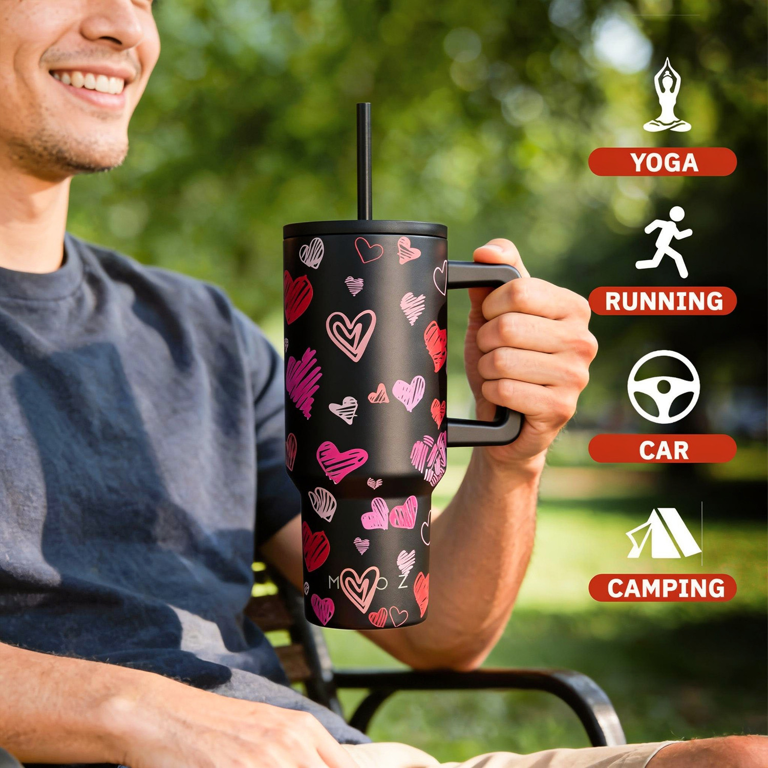 Image of MYOZ Stainless Steel Vacuum Double Insulated Tumbler with Lid, Handle & Straw (Heart) Stainless Steel Tumbler
