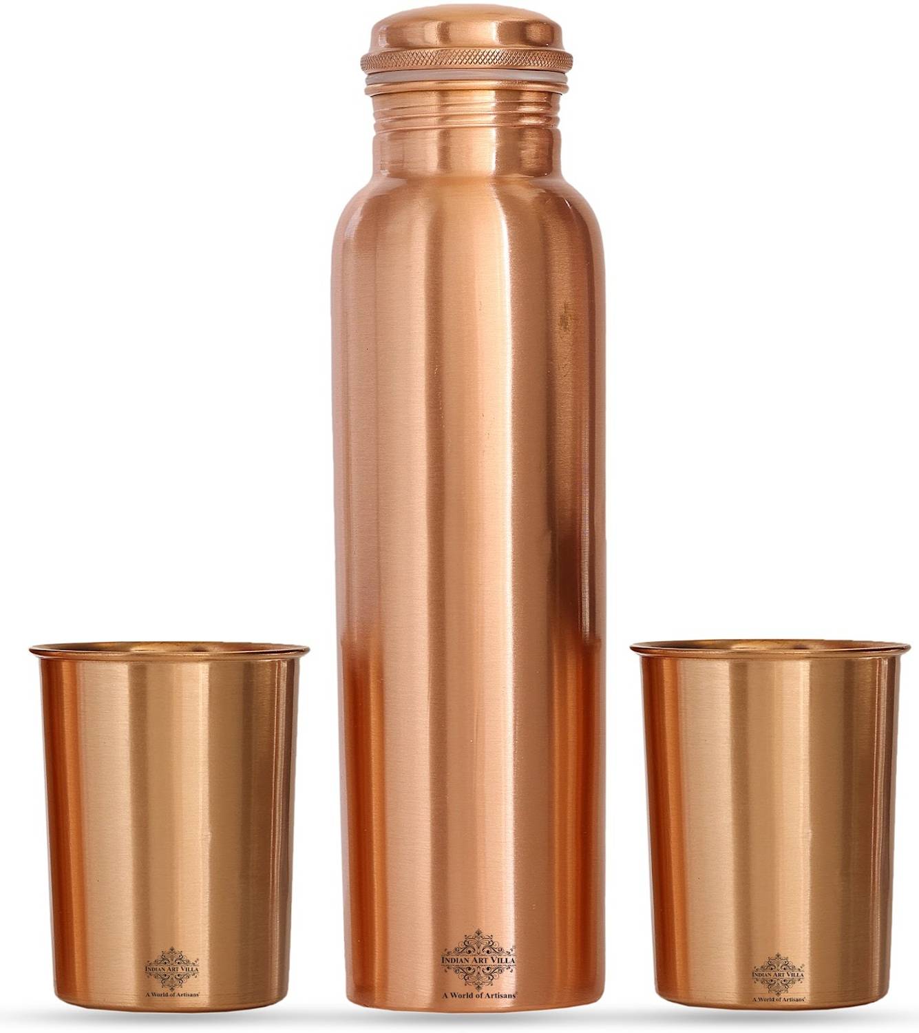 IndianArtVilla Gift Pack of 1 Pure Copper Bottle with 2 Glass
