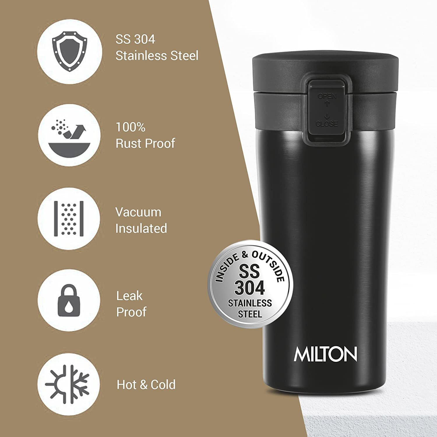 Image of MILTON Coffee Mug Thermosteel Hot or Cold Insulated Flask Tea Mug,Soup Flask,Juice Mug 300 ml Steel Flask