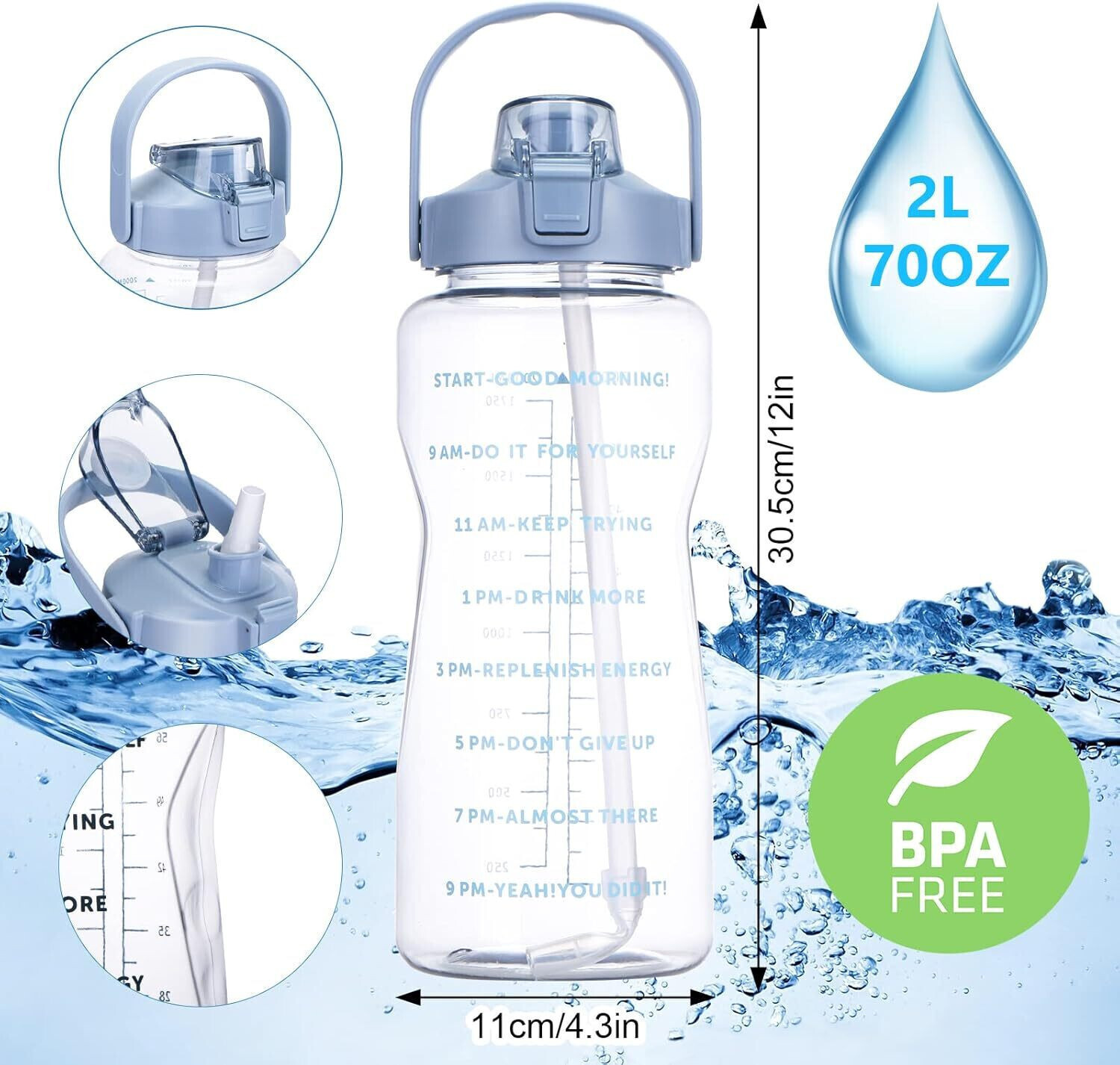 Image of AANZIA Large-Capacity transparent Water Bottle Motivational 2000 ml Bottle 2000 ml Plastic Bottle