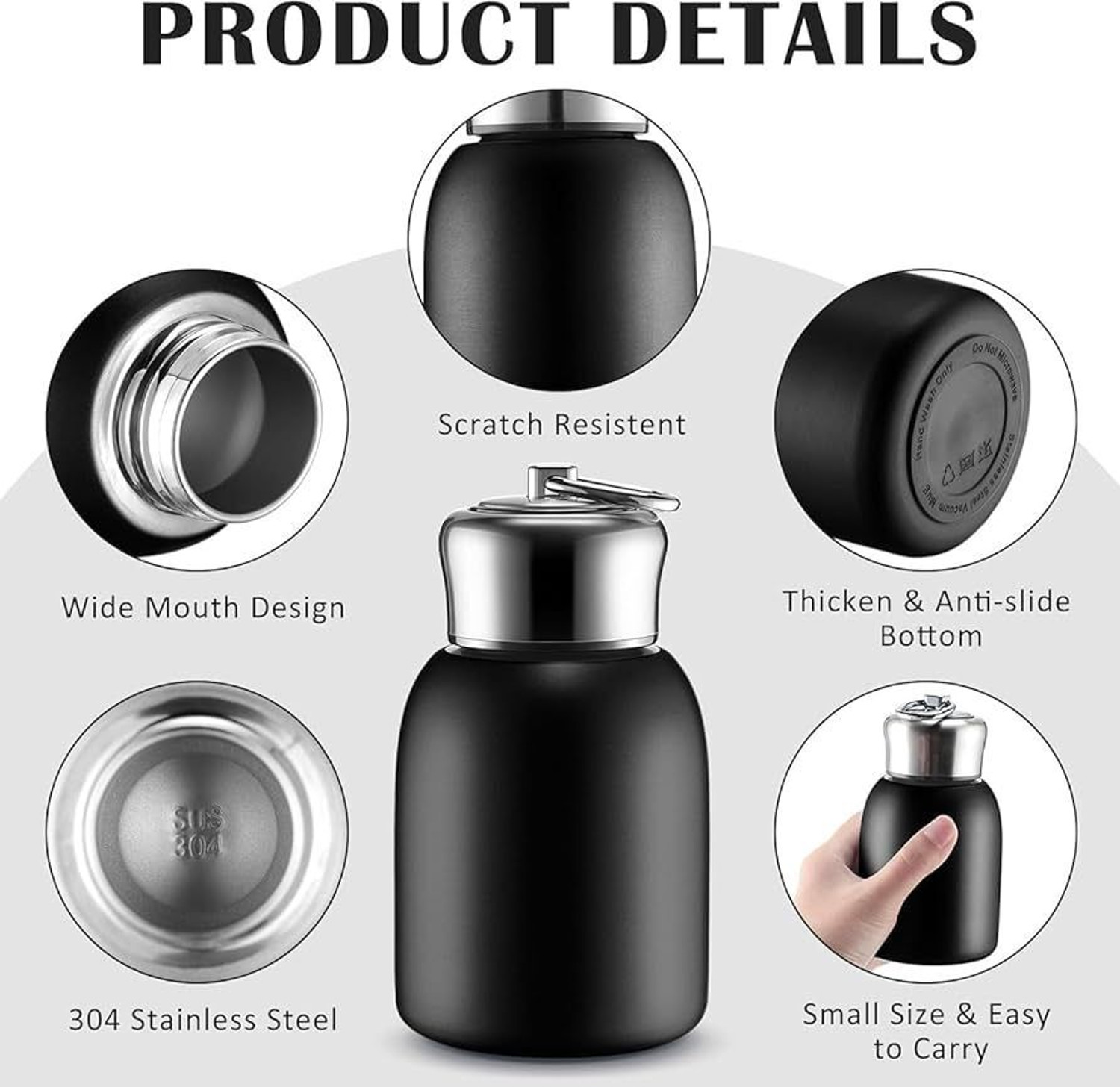 Image of GIFTNIK Mini thermal flask 300 ml Stainless Steel Flask (Pack of 1, Black)