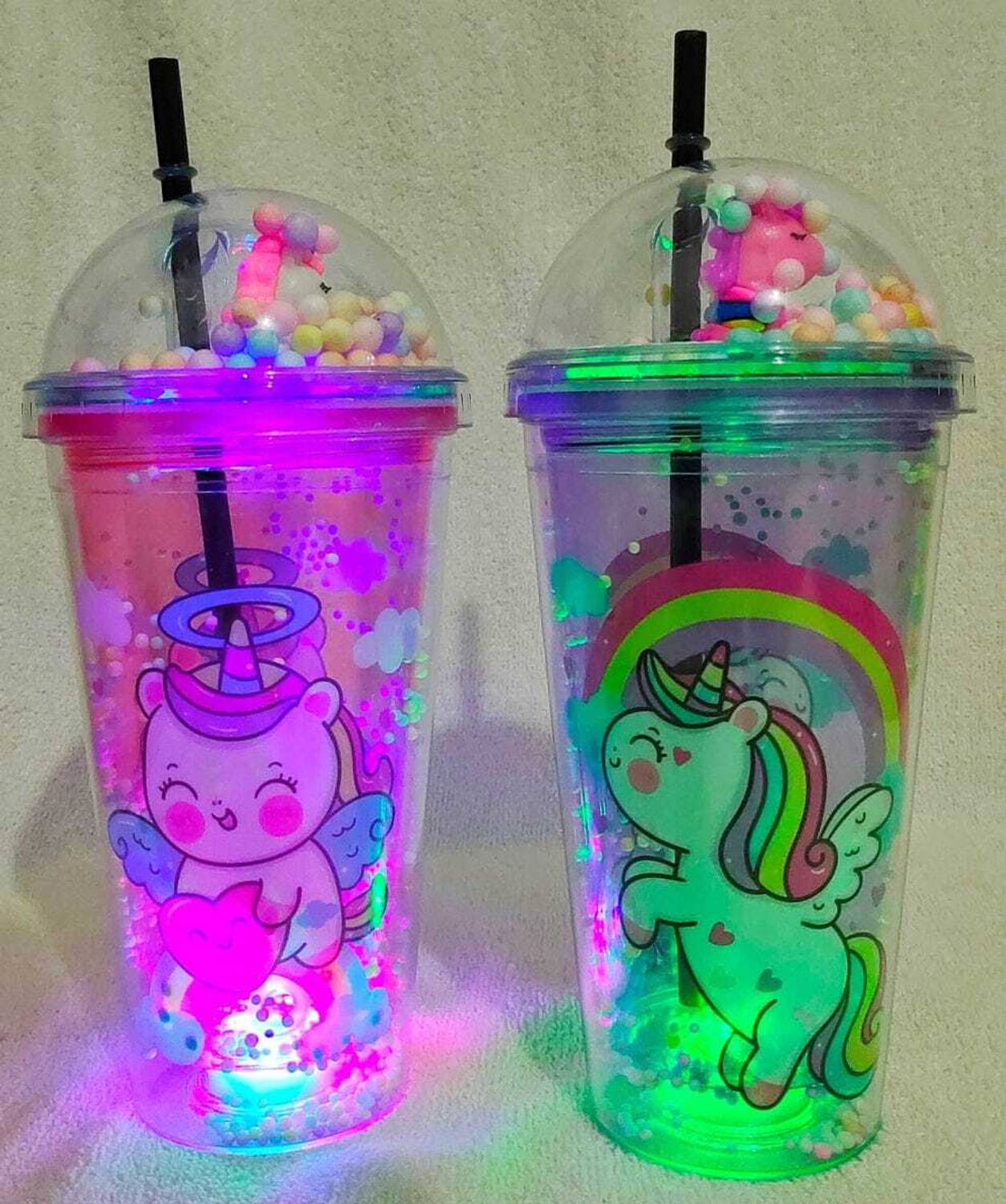 AMANVANI Stylish Unicorn LED Sipper Bottle with Straw Christmas Gift Return Gift 500 ml Glass Sipper