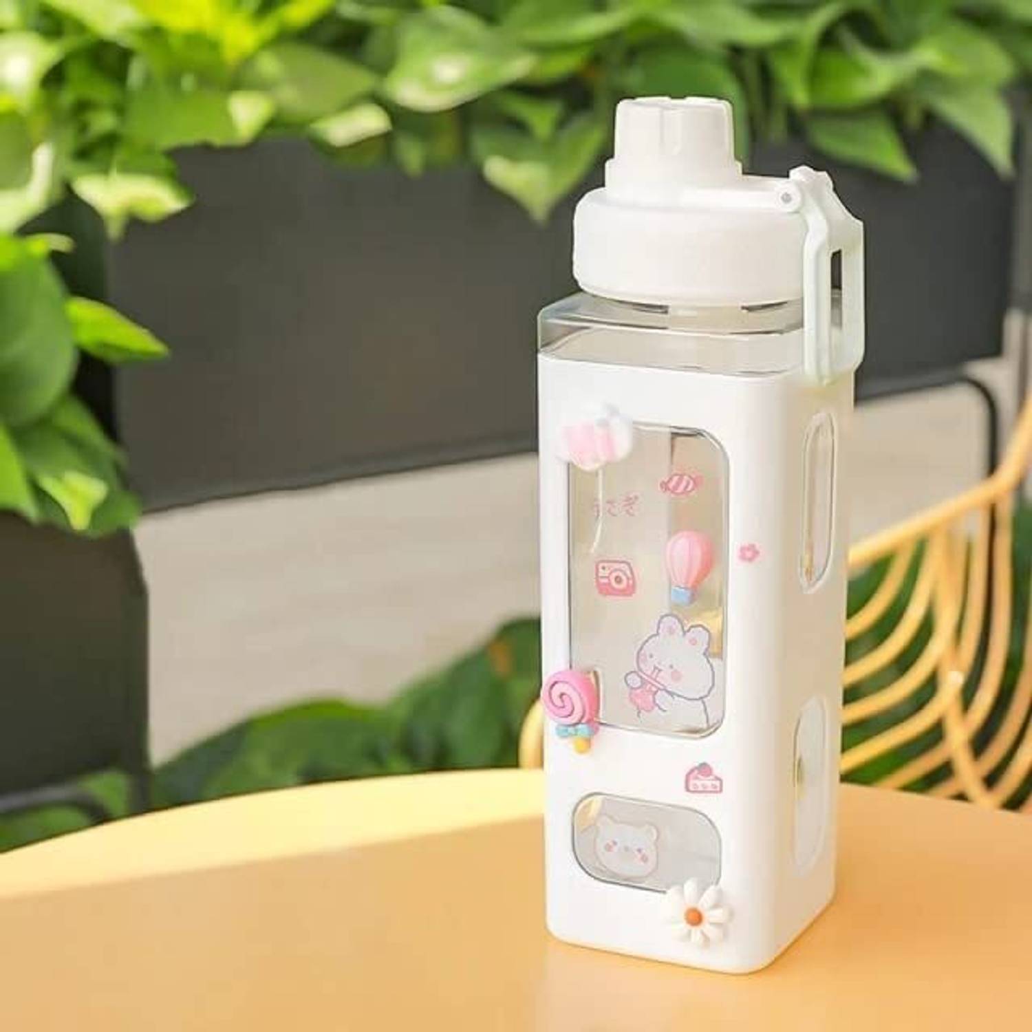 ASHGUJ Kawaii Water Bottle with Straw and Strap Cute Large Water Bottles 700 ml Plastic Bottle