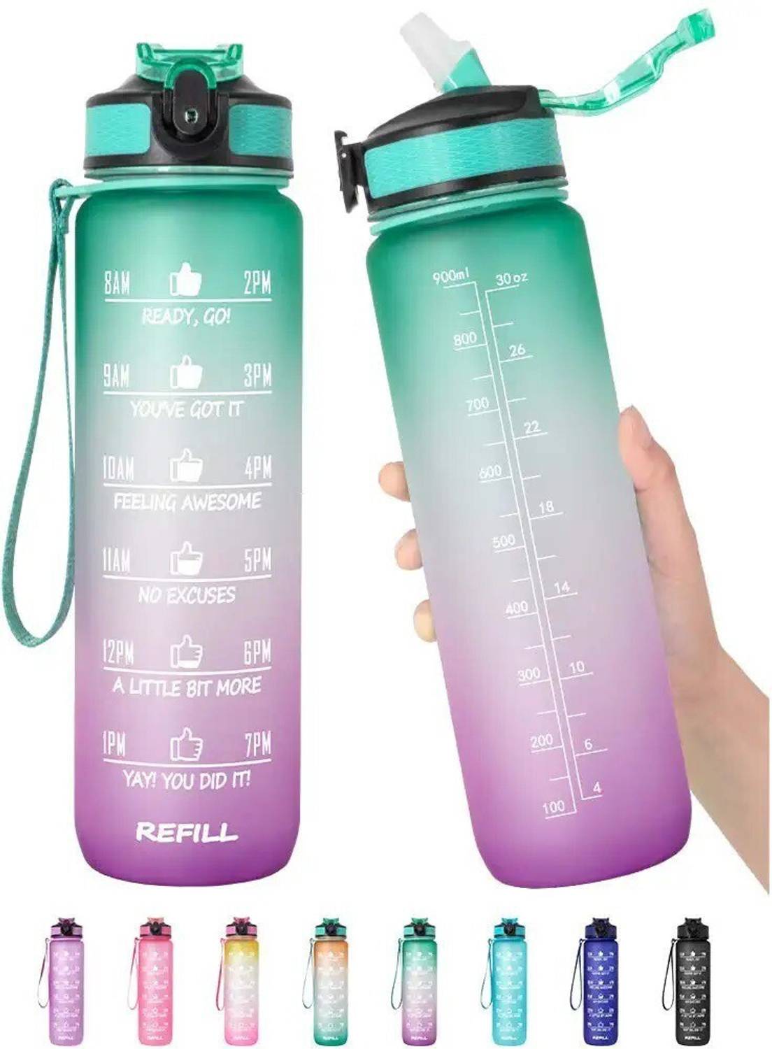 Zubix 32 oz Motivational Water Bottle with Time Marker & Straw 1000 ml Silicone Bottle