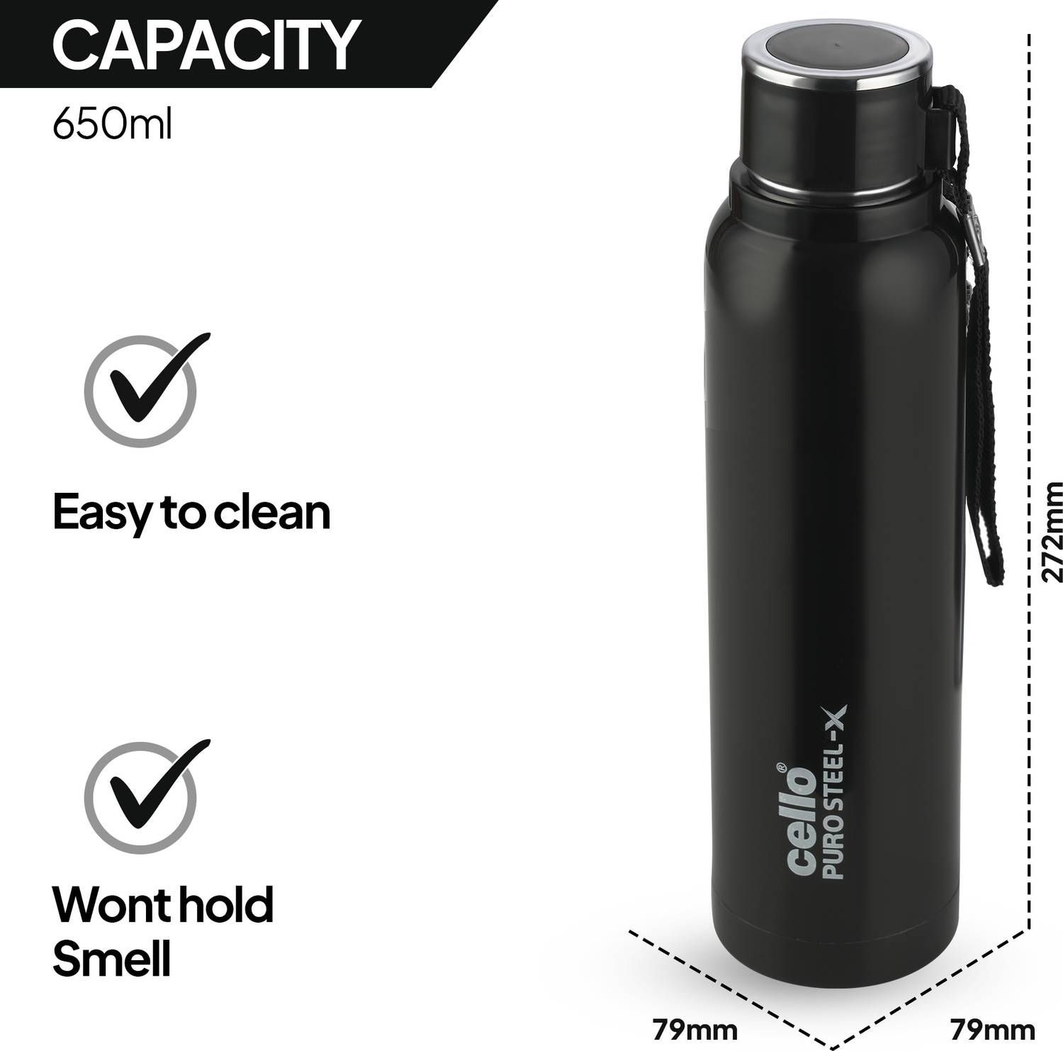 cello PURO STEEL X BENZ 900 650 ml Steel Bottle Pack of 1 - Image 2