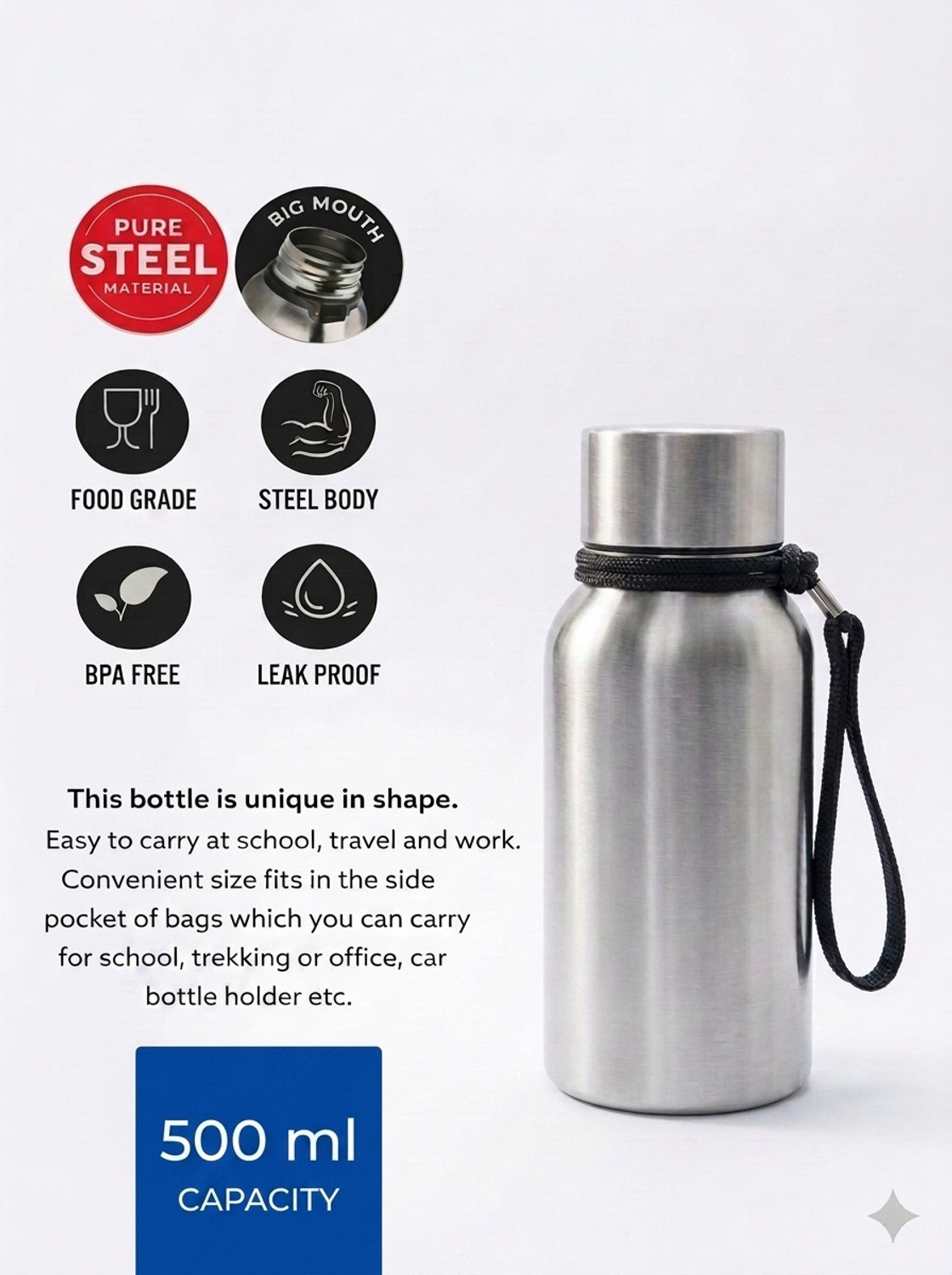 Image of NEKZA Premium Water Bottle 500 ml Stainless Steel Bottle