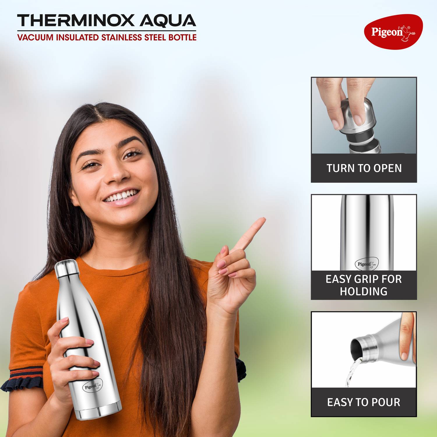 Pigeon Aqua 1000 ml Stainless Steel Flask Green Pack of 1 - Image 3