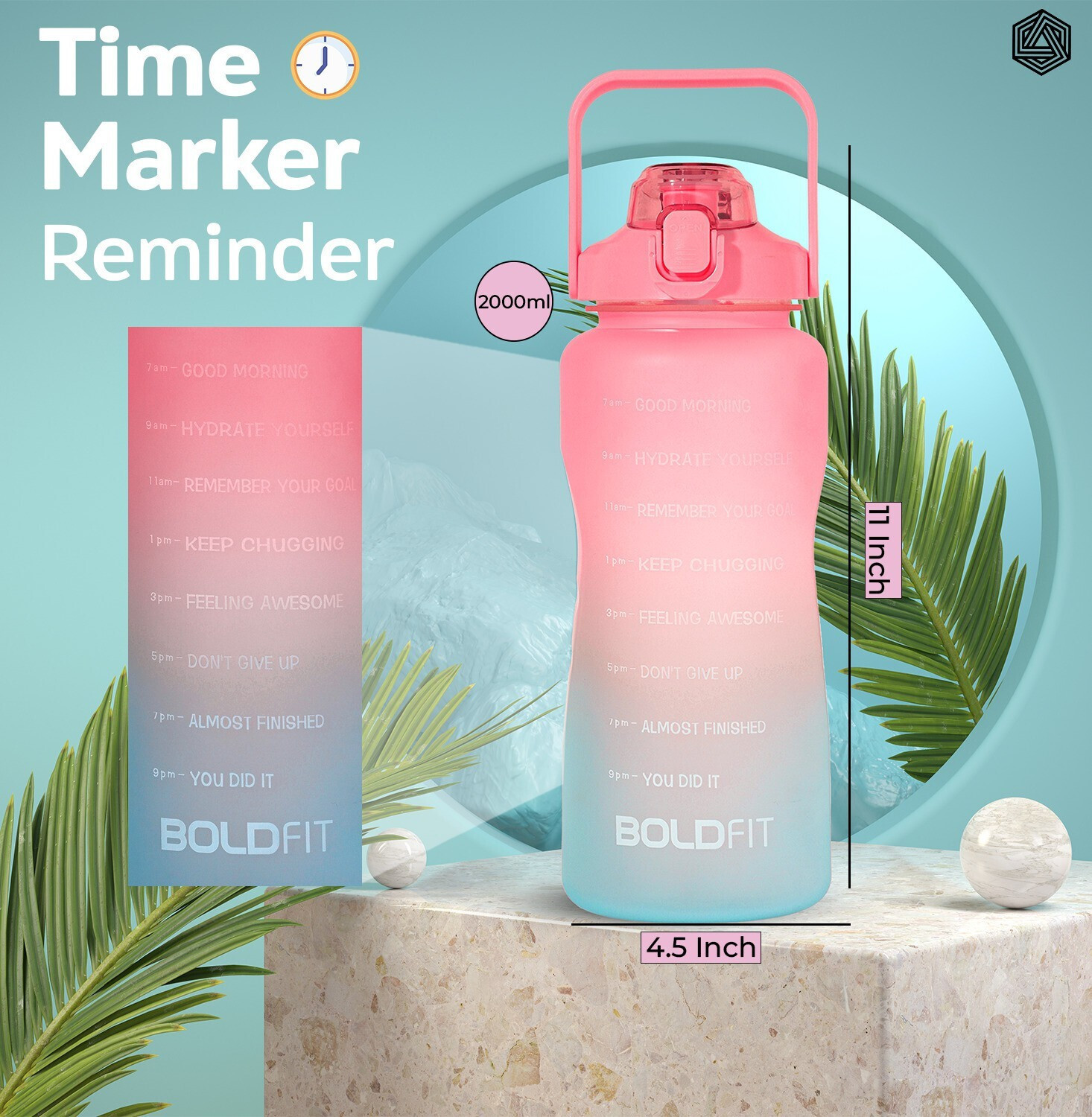 Image of BOLDFIT Gallon Bottle Gallon Water Bottle Gym Water Bottle For Men & Women Sports Bottle 2000 ml Plastic Shaker