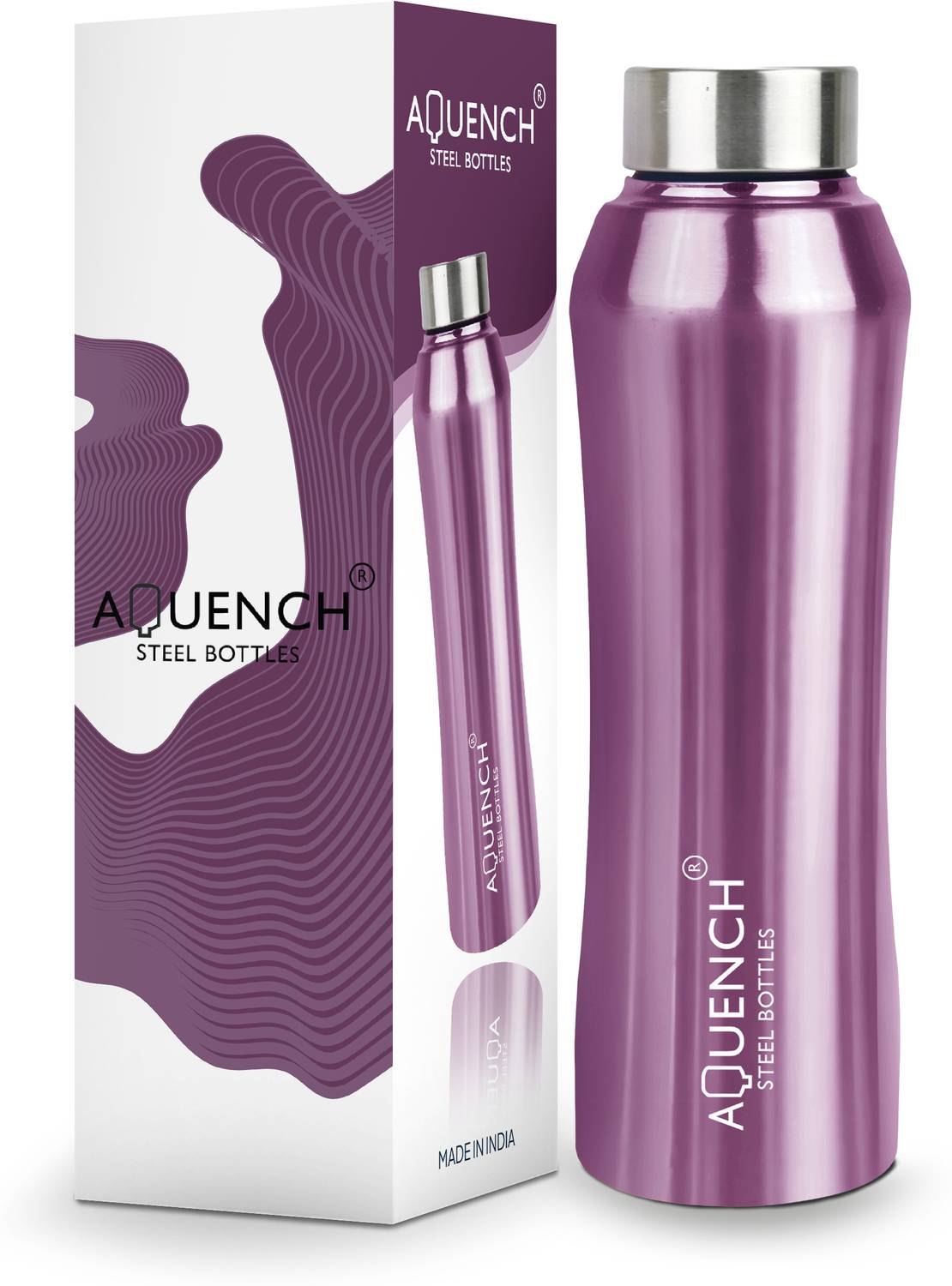 AQUENCH Rush 1L Stainless Steel Metallic Purple Coloured Water Bottles 1000 ml Steel Bottle