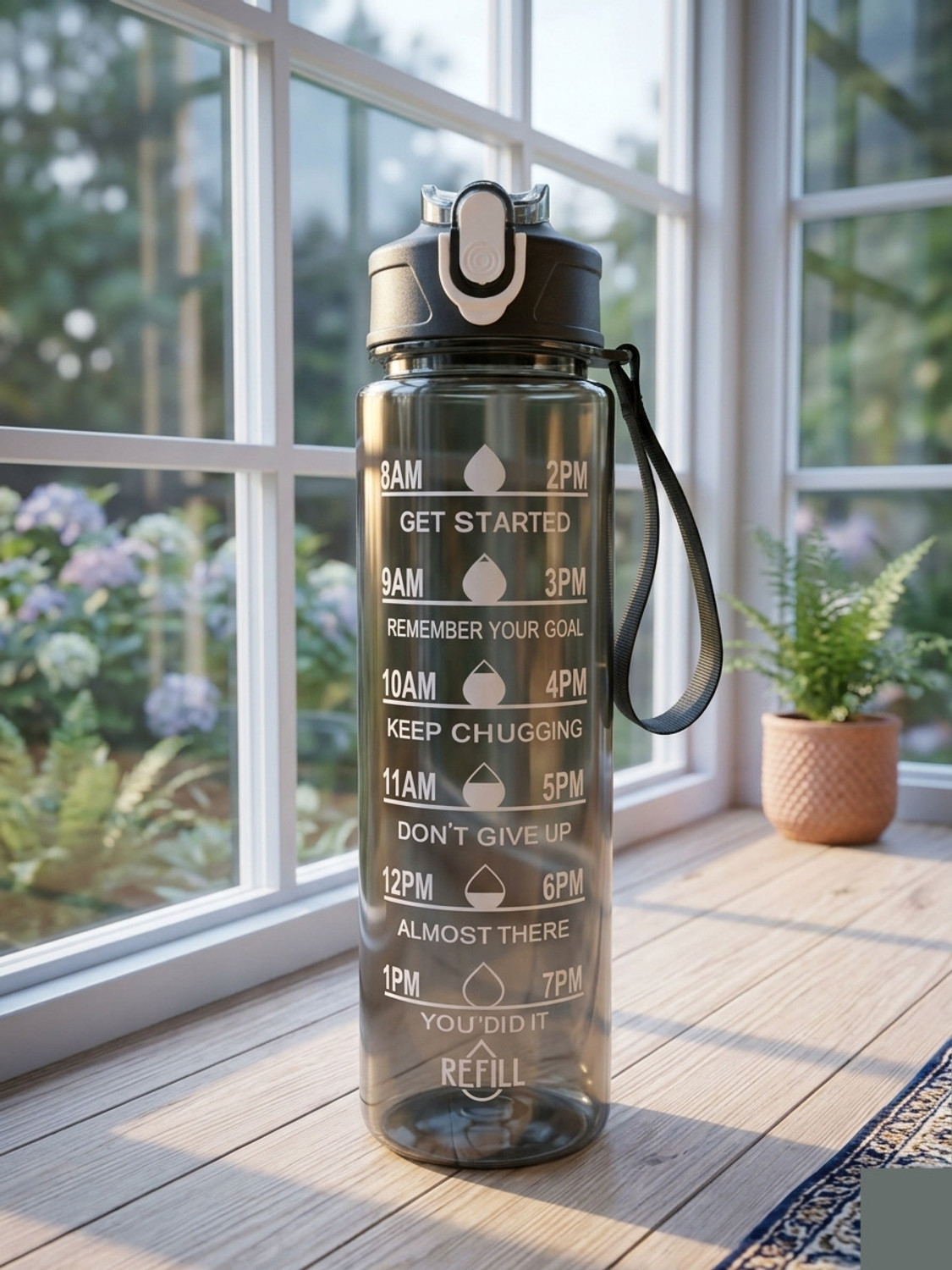 Image of Pinjay 900 ml Transparent Motivational Water Bottle 900 ml Silicone Bottle