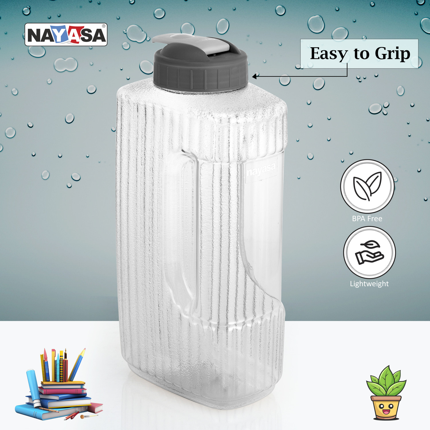 Image of NAYASA Plastic 2.2 Litre Bpa Free Jumbo Jug Water Bottle With Flip Lid (Grey) 2200 ml Plastic Bottle (Pack of 1, Grey)