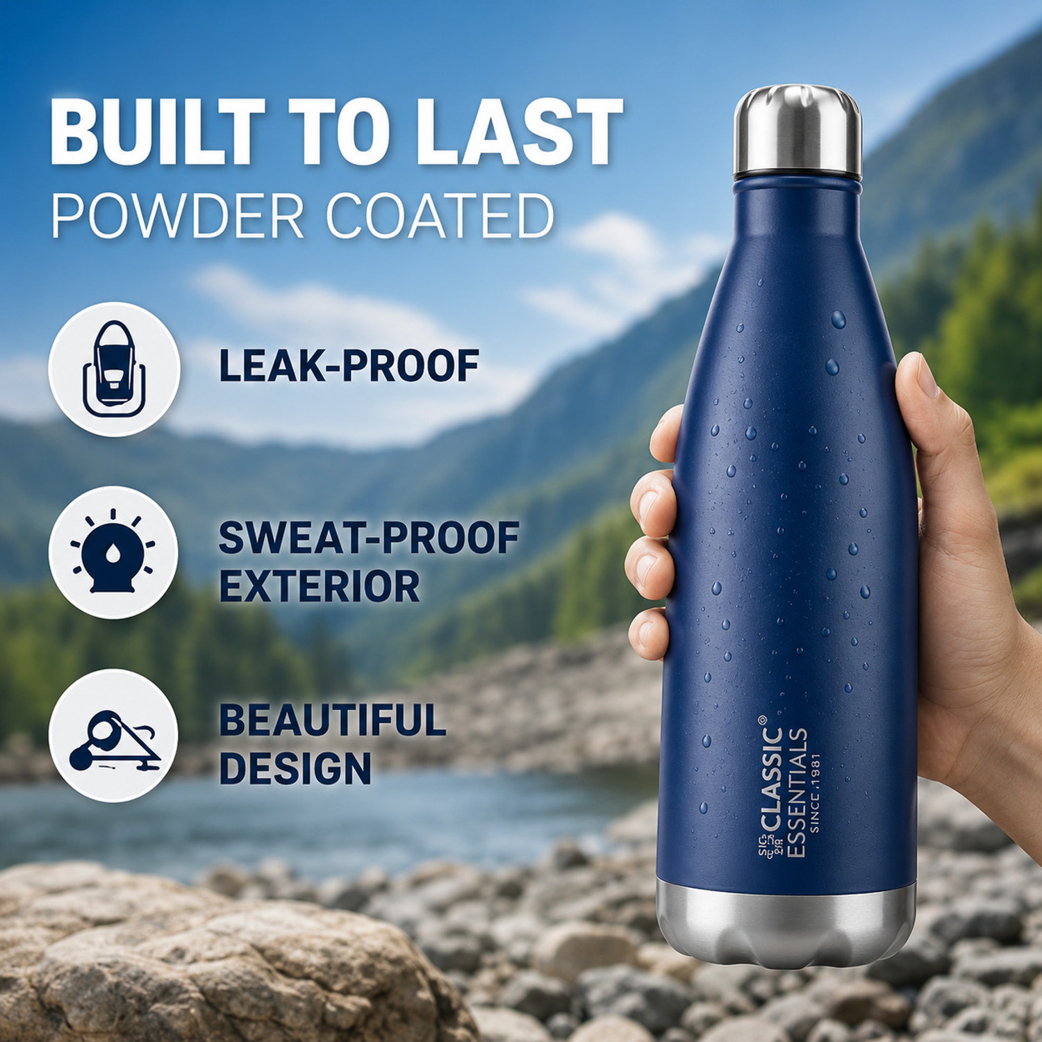 Image of Classic Essentials Insulated Double Wall Stainless Steel Water Bottle | 12 Hour Hot & 24 Hours Cold 500 ml Steel Flask