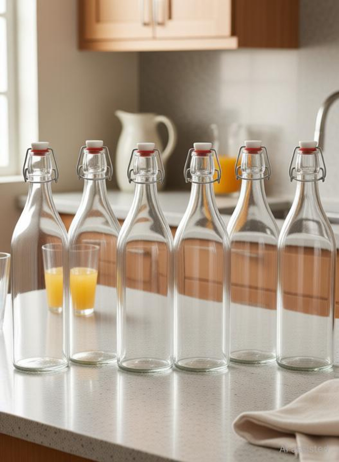 Image of RK ONLINE SALES RK ONLINE Glass Water Juice 1000ml Bottle (Pack of 6,Clear White Glass) 1000 ml Glass Bottle