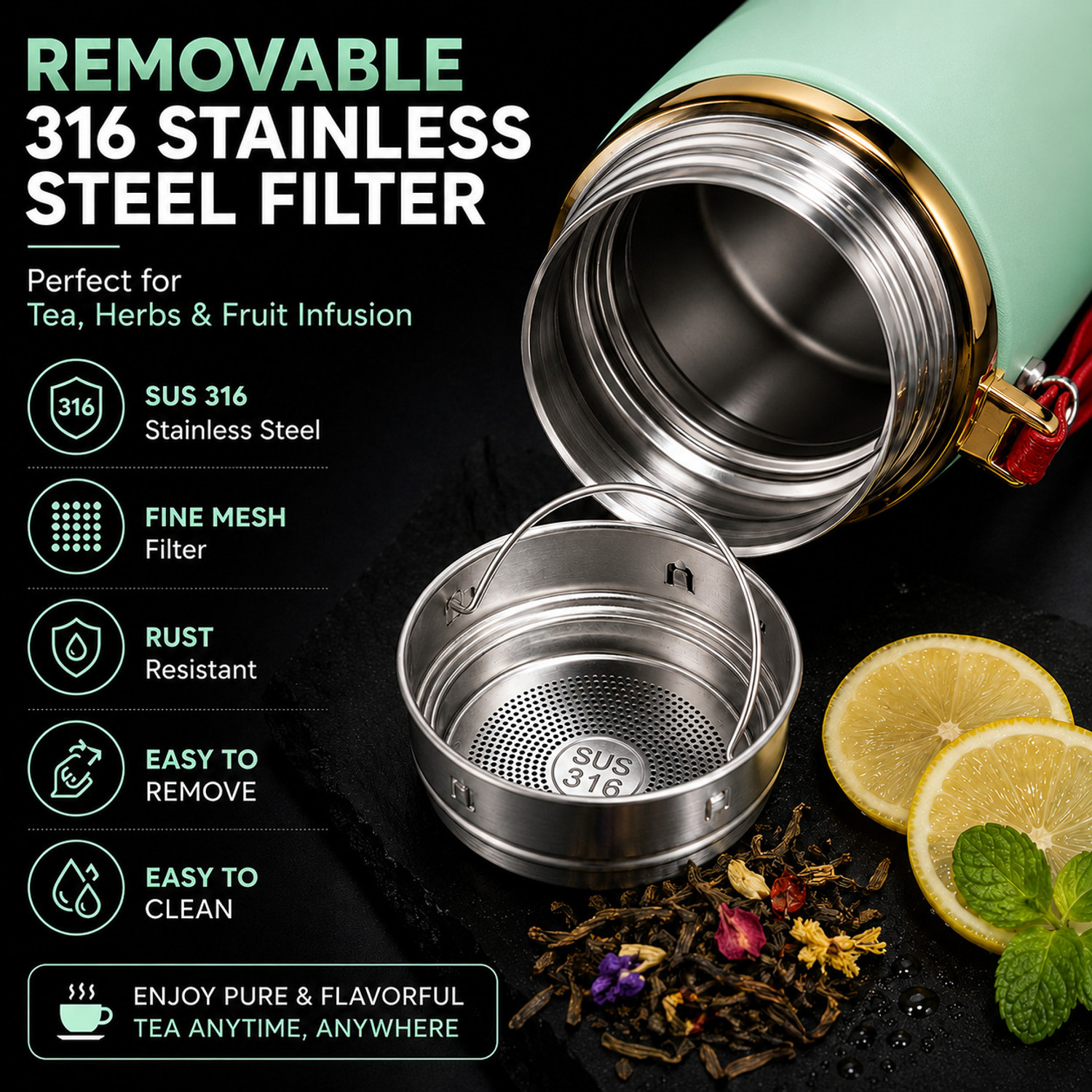 Image of oneexport 316 Stainless Steel Vacuum Insulated Water Bottle Hot & Cold Leak Proof Flask 1000 ml Steel Bottle