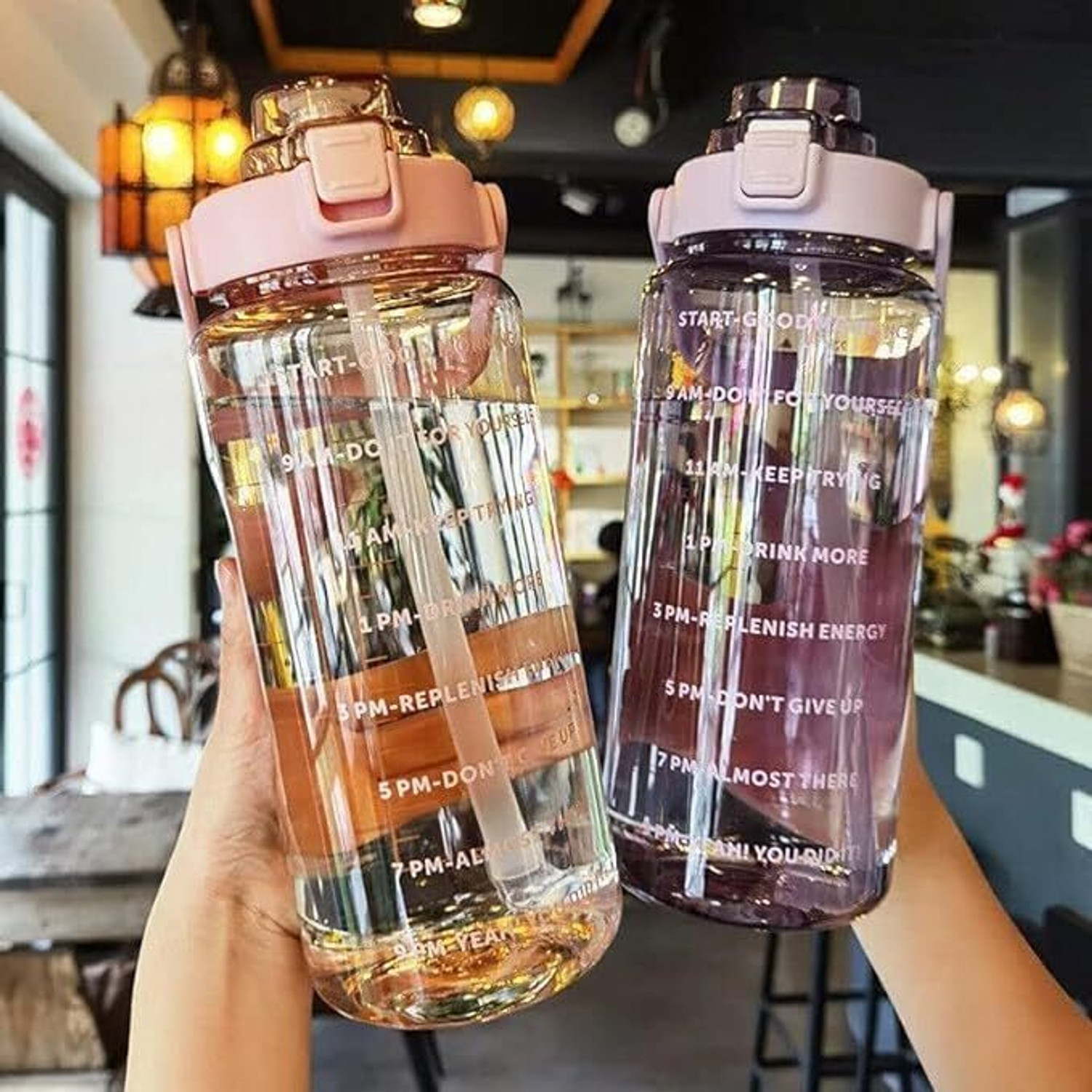 Image of viyagenterprise 2pack 2 Litre Plastic Water Bottle Motivational Water Bottle 2000 ml Silicone Bottle
