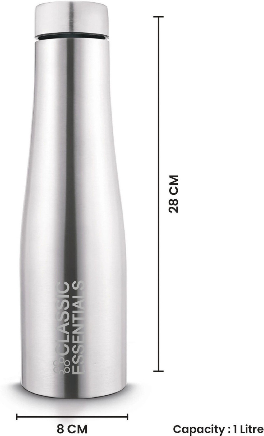 Image of Classic Essentials Stainless Steel Sports /Fridge Puro Water Bottle I Single wall 1000 ml Steel Bottle