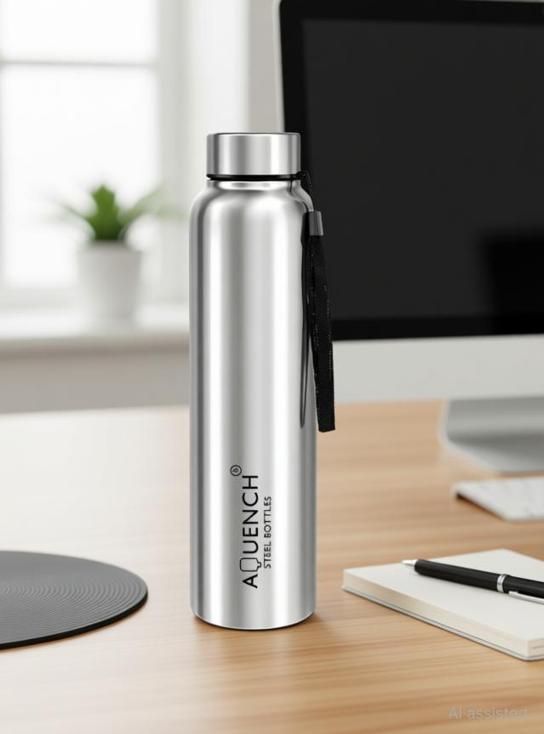Image of AQUENCH Lean Stainless Steel 1L Water Bottle Combo for Fridge, Office, Gym & Home Use 1000 ml Stainless Steel Bottle