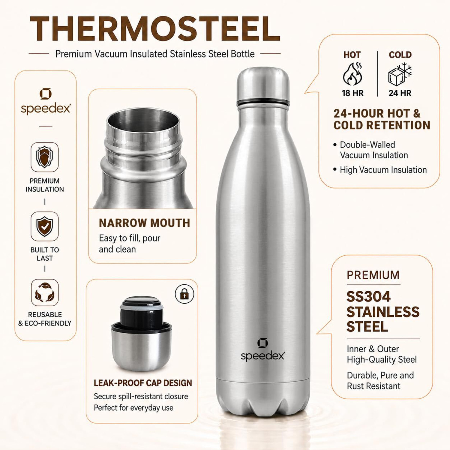 Image of SPEEDEX Thermos Hot & Cold Stainless Steel Bottle 1000 ml Stainless Steel Flask