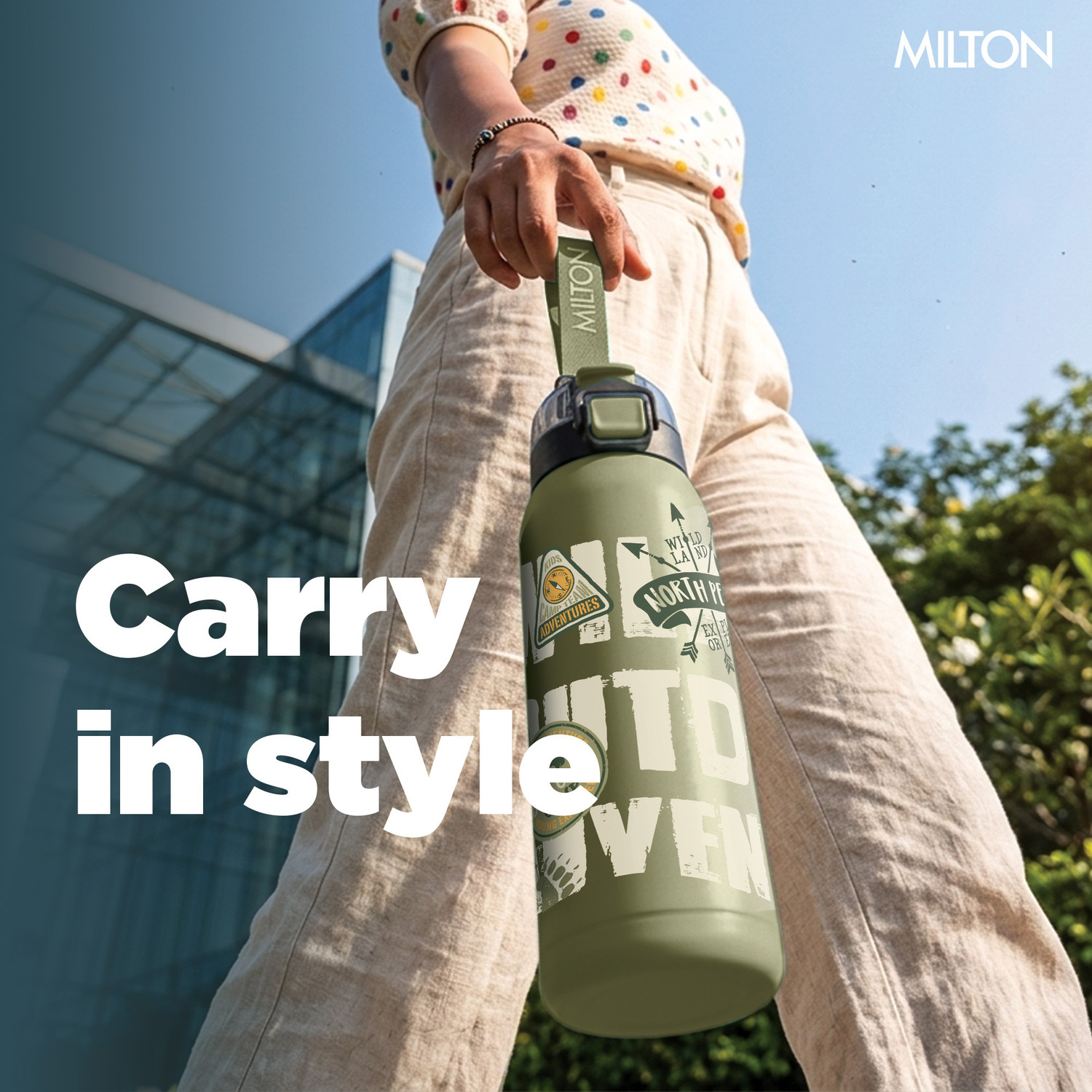 Image of MILTON Steel Edge 600 Vacuum Insulated Water Bottle 500 ml Hot & Cold Green 500 ml Stainless Steel Bottle
