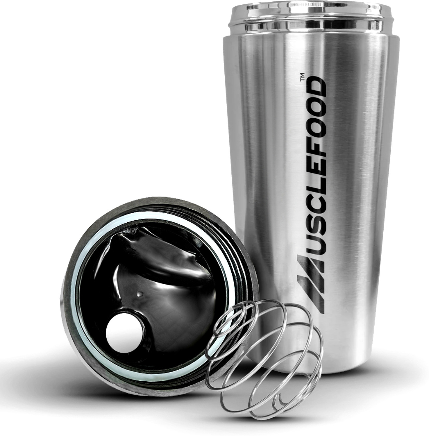 Image of MUSCLEFOOD Steel Protein Shaker Bottle with Mixing Spring 750 ml Stainless Steel Shaker