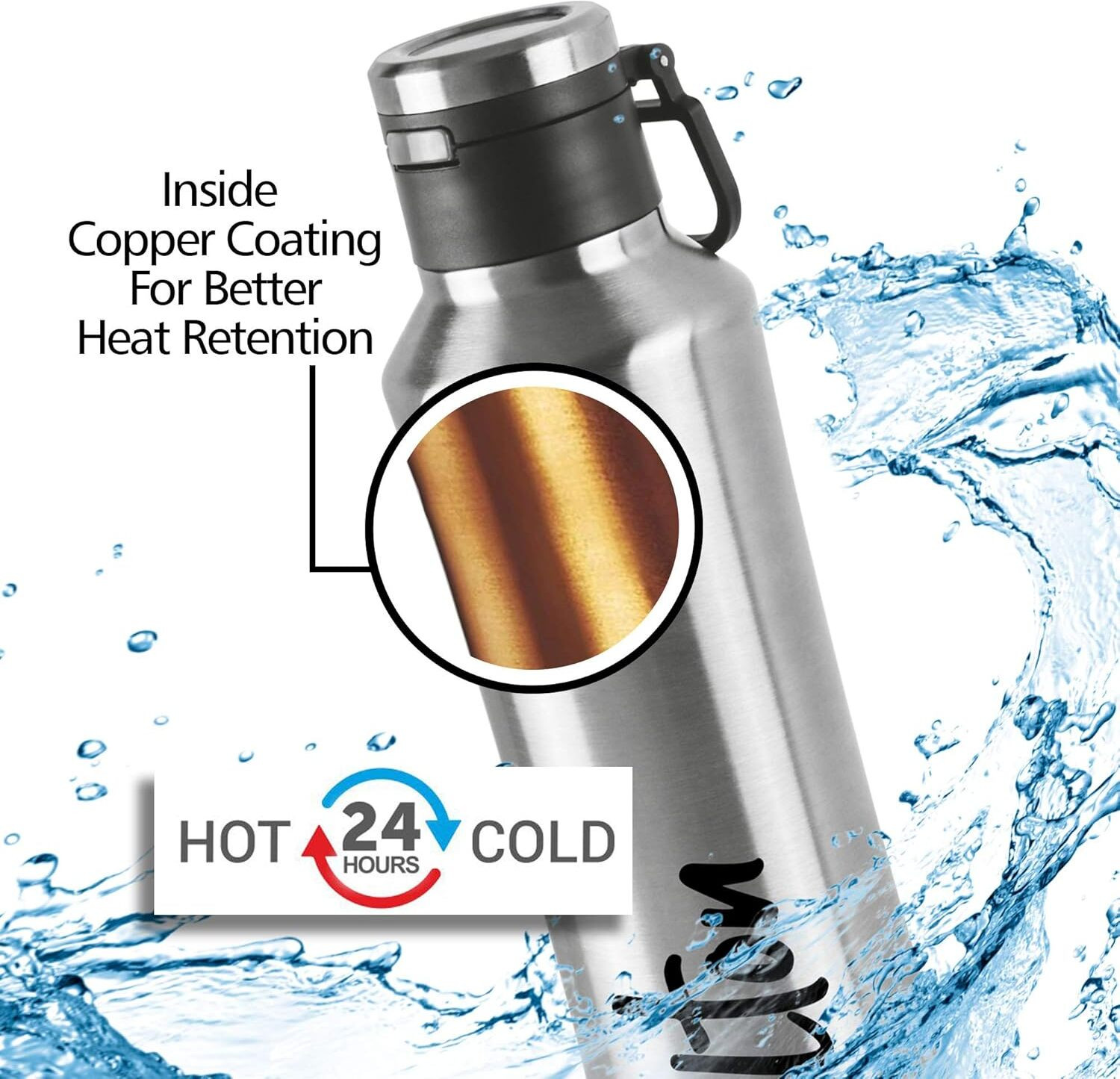 Image of MILTON Gulp 900 Thermosteel 24 Hours Hot or Cold Water Bottle 770 ml Stainless Steel Flask