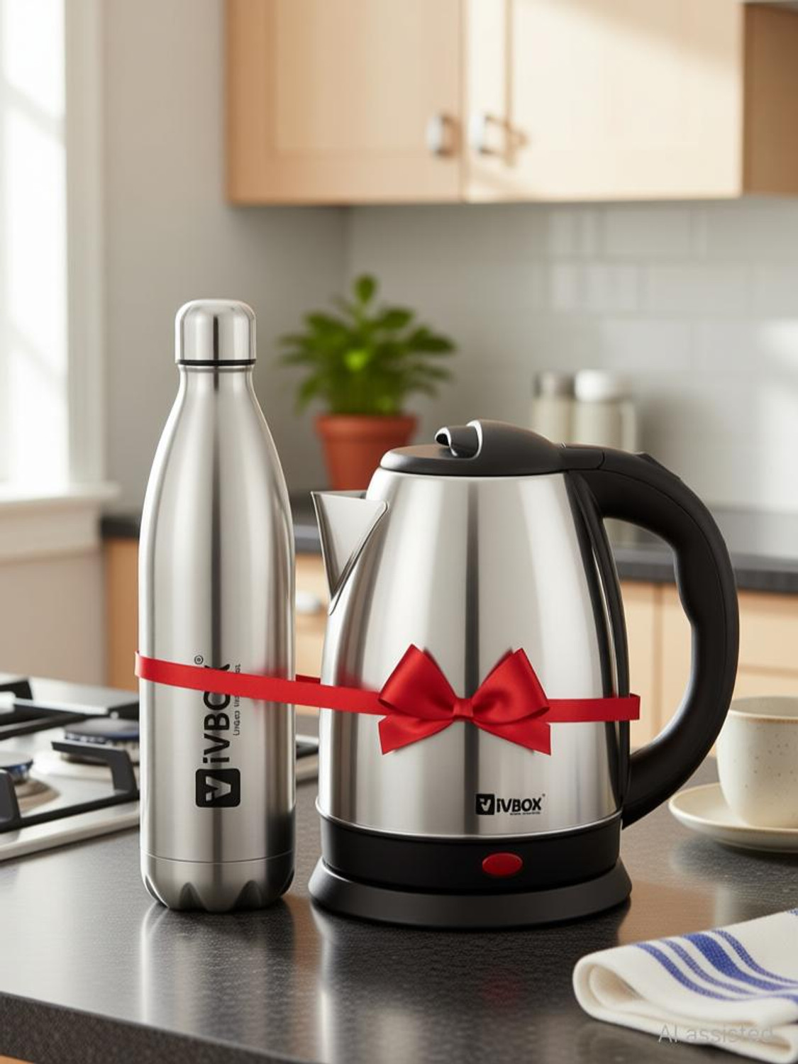 Image of iVBOX Winto Combo-Pack Electric Kettle 1.8 Ltr and Hot & Cold Double-Wall Water Bottle 1000 ml Steel Flask