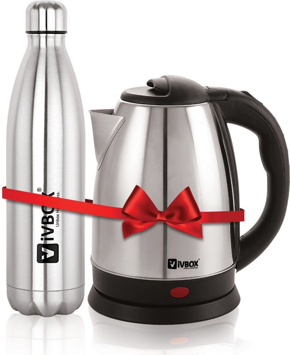 Image of iVBOX Winto Combo-Pack Electric Kettle 1.8 Ltr and Hot & Cold Double-Wall Water Bottle 1000 ml Steel Flask