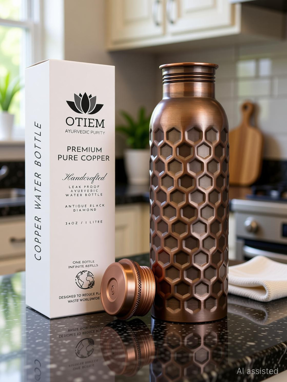 Image of Otiem Pure Copper Antique Water Bottle 1000 ml Copper Bottle