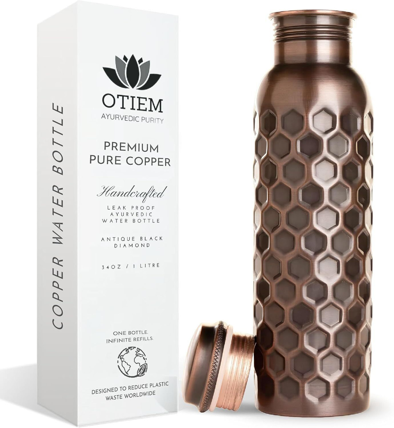 Image of Otiem Pure Copper Antique Water Bottle 1000 ml Copper Bottle