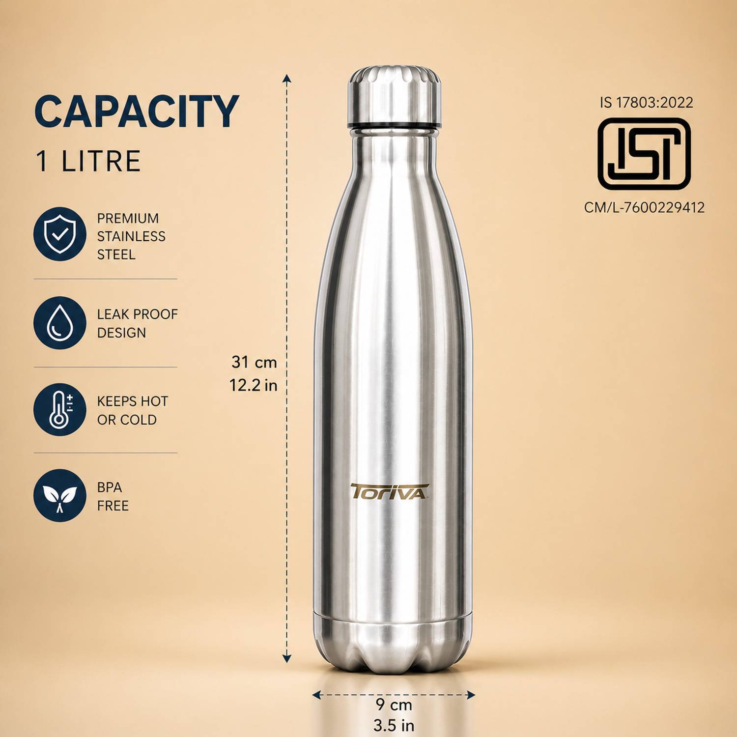 TORIVA ThermoMax 1000 1000ml Stainless Steel Bottle - Image 4