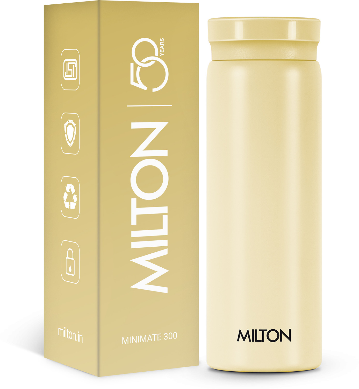 Image of MILTON Minimate 300 Thermosteel Compact ISI Certified, Insulated Water Bottle, Ivory, 280 ml Stainless Steel Bottle