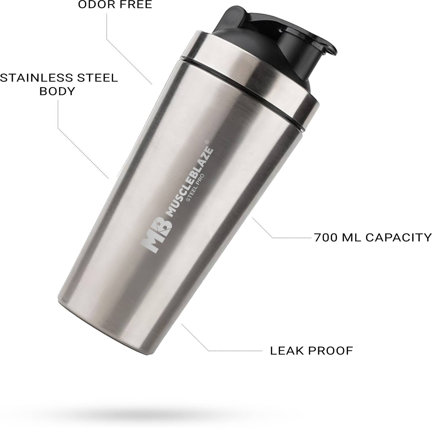 MUSCLEBLAZE Stainless Steel Gym Shaker 700 ml - Image 4