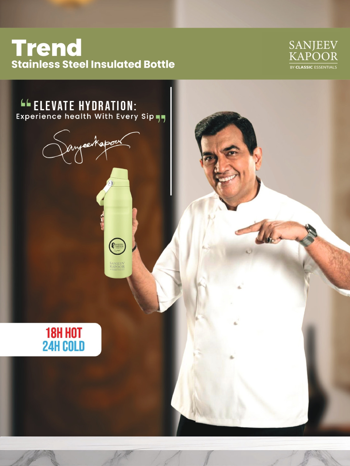 Image of Sanjeev Kapoor By Classic Essentials Stainless Steel Hot & Cold Vacuum Insulated with Handle 750 ml Steel Flask