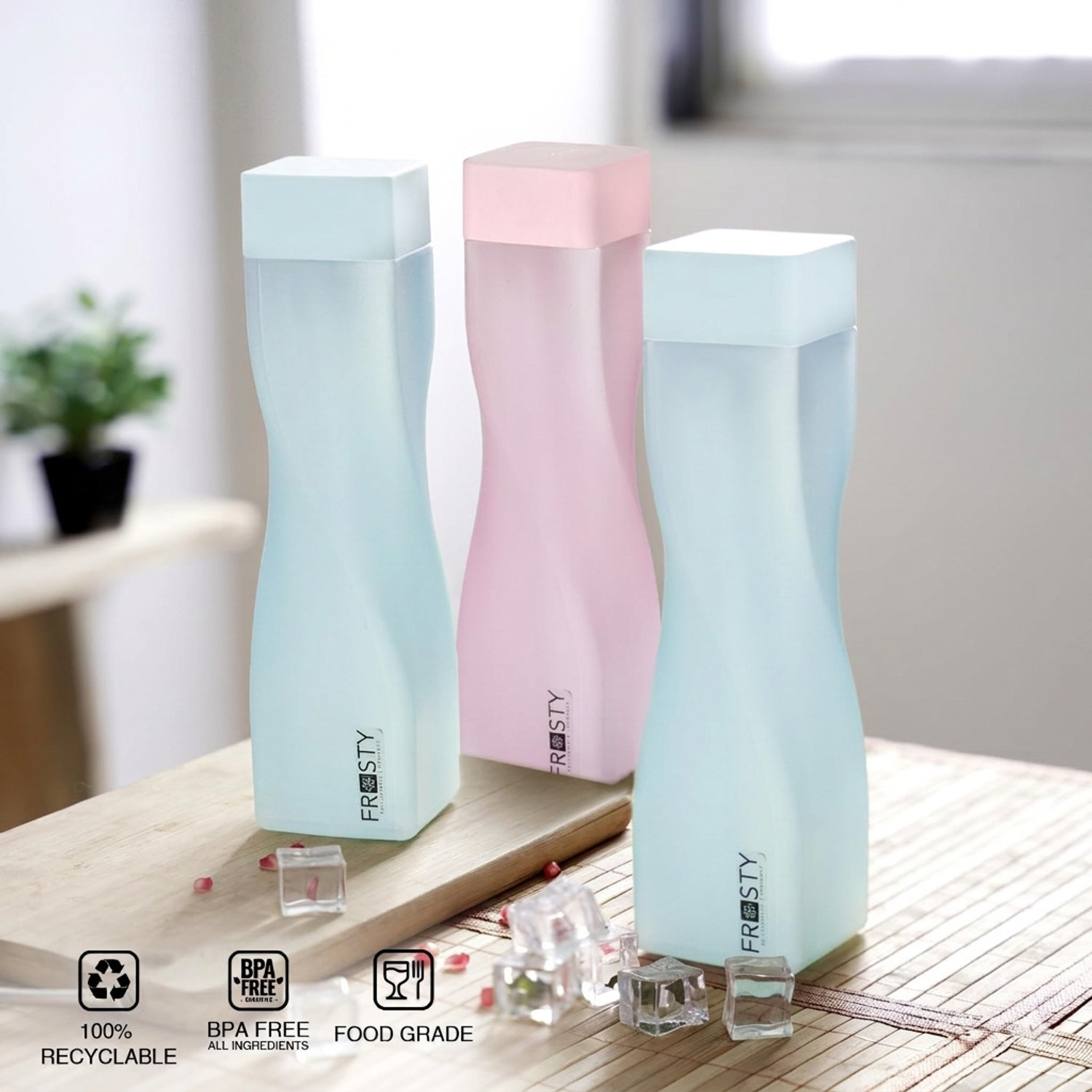 Image of ZROY ENTERPRISE Twisted Water Bottle 1000 ml Leak Proof Fridge Bottle, Freezer Safe Reusable 998 ml Glass Bottle