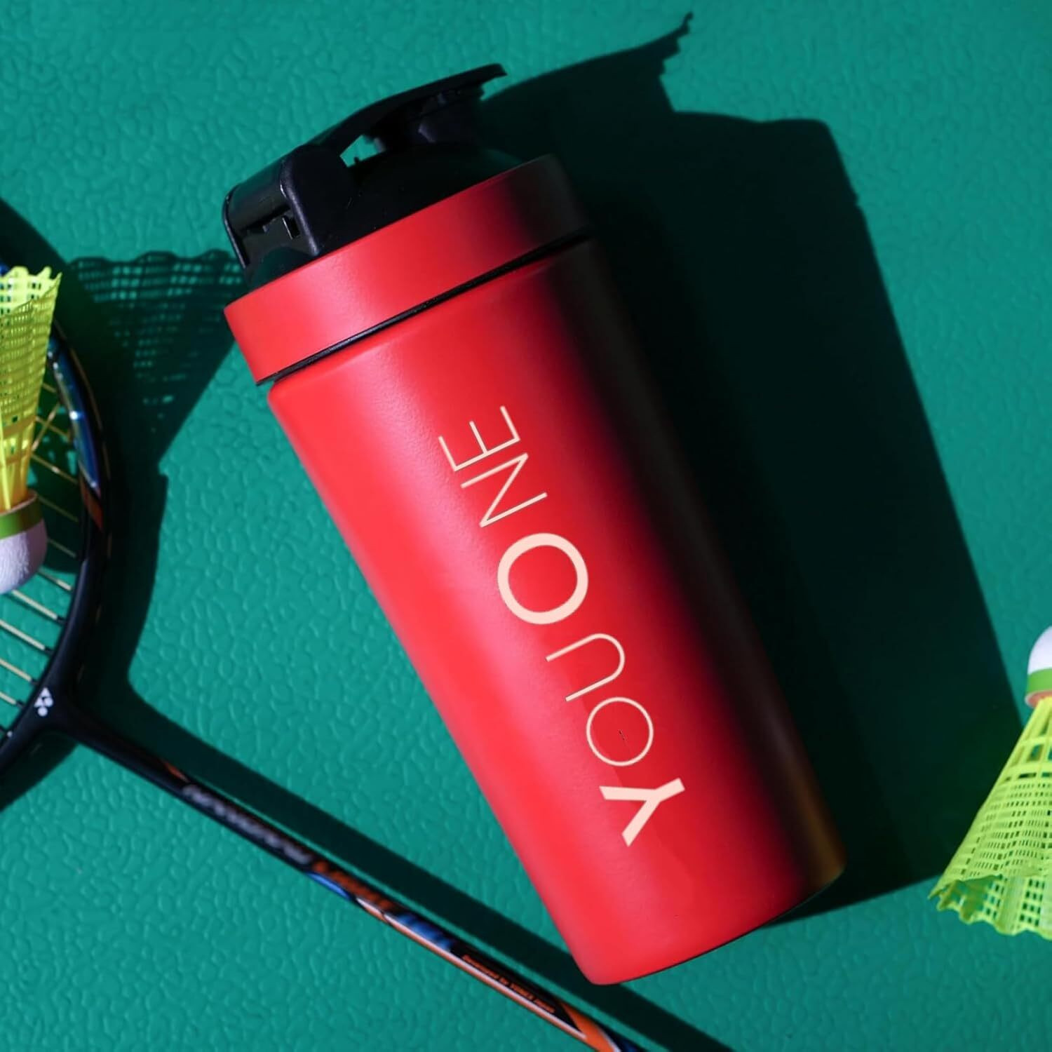 Image of Youone Steel Protein Shaker Bottle for Gym 750ml Leak Proof Gym Shaker with Mixer Ball 750 ml Steel Shaker (Pack of 1, Red)