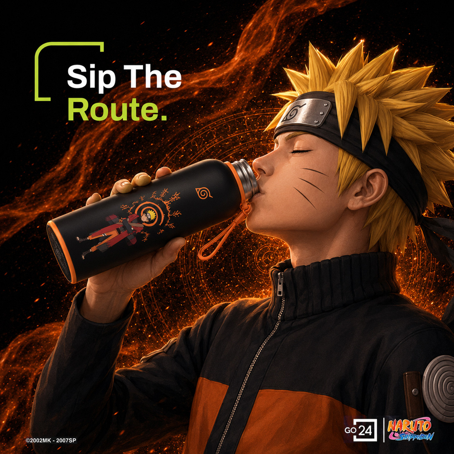 Image of Go24 Naruto 1000 Stainless Steel Hot and Cold Water bottle ISI Certified Thermosteel 980 ml Stainless Steel Flask