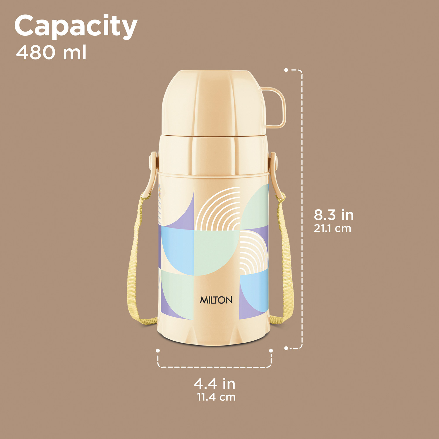 Image of MILTON Eiffel 500 Vacuum Insulated Thermos Flask, 480 Ml, 24 Hours Hot & Cold Beige 480 ml Plastic Flask