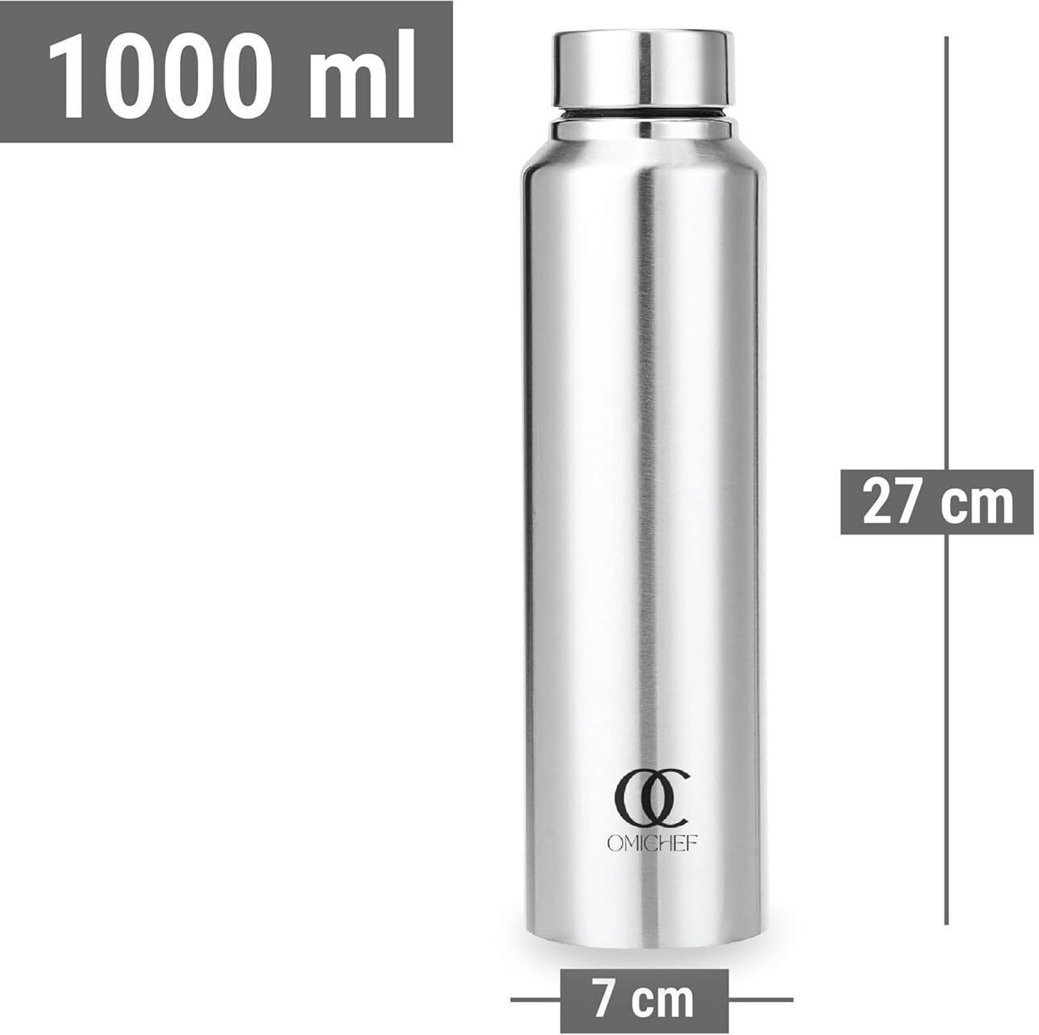 Image of Omichef 1 Litre Stainless Steel Fridge Bottle Set Of 4 1000 ml Steel Bottle