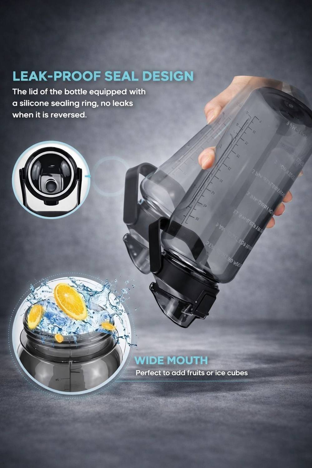 Doevia Water Bottle Combo Set of 3 (2L + 900ml + 300ml) Pack of 3 - Image 2
