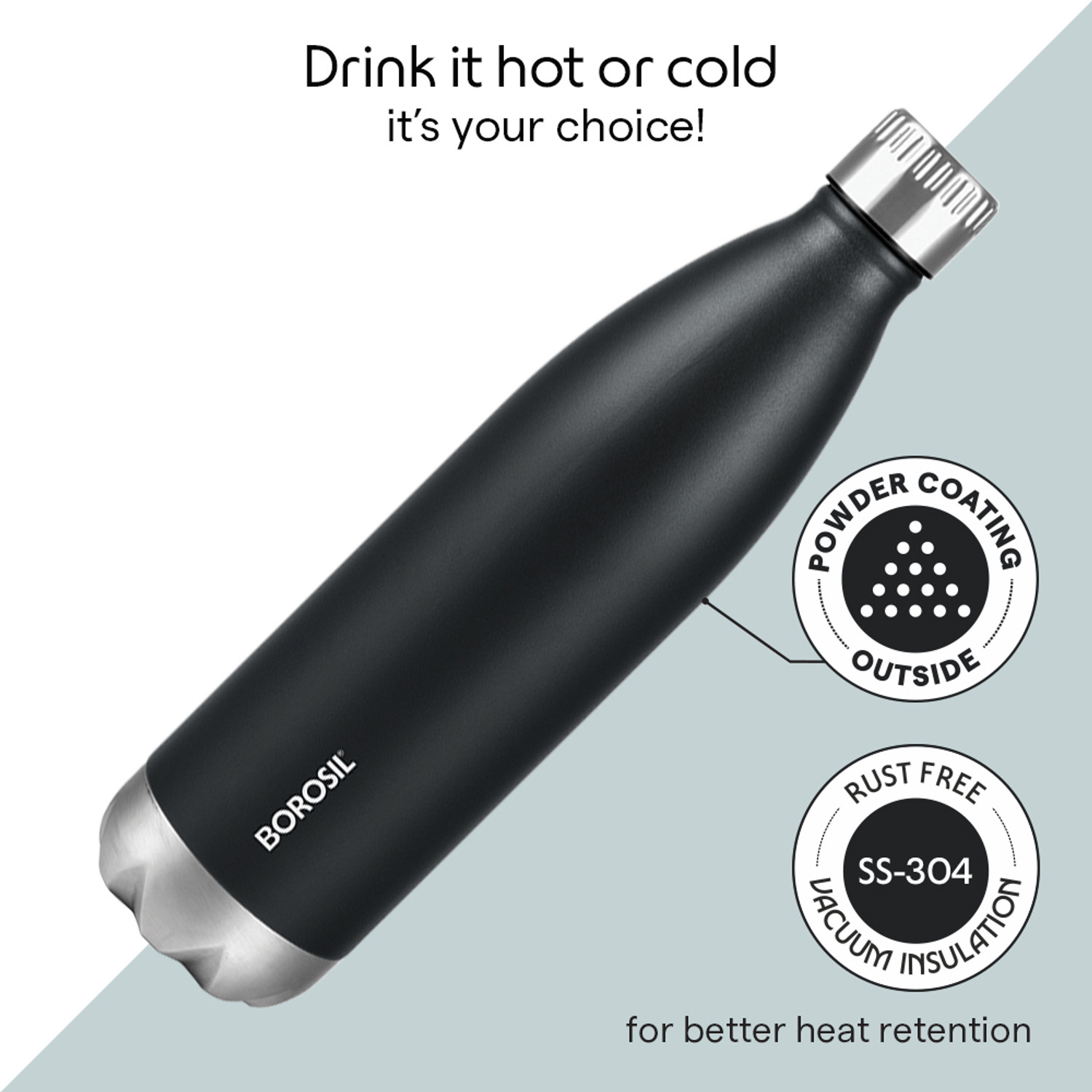 Image of BOROSIL 24 Hours Hot & Cold Bolt Double Wall Vaccum Insulated Steel Flask Bottle 500 ml Steel Bottle