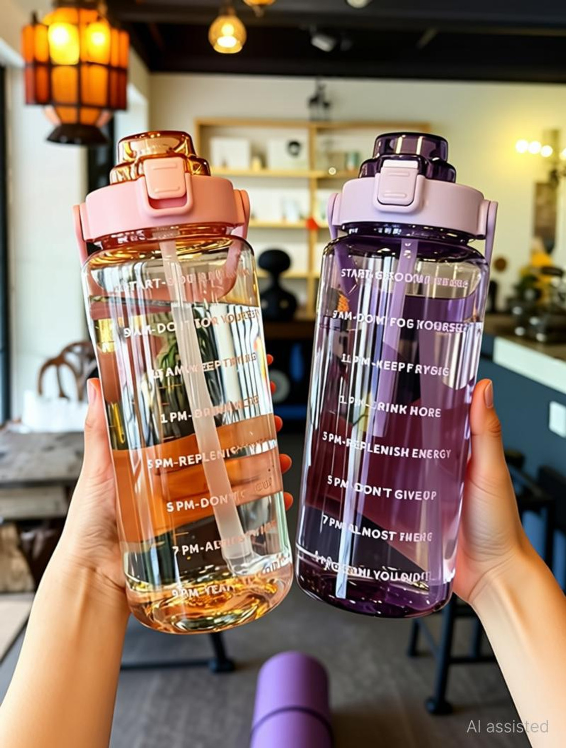 Image of VSELL 2 litre motivational water bottle with straw, water bottles for Gym,Outdoor,home 2000 ml Plastic, Silicone Bottle